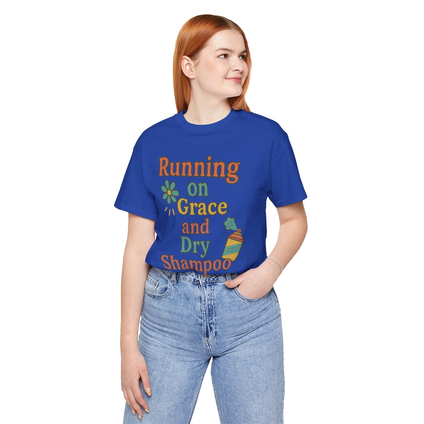 Running on Grace and Dry Shampoo Tee, Funny T-Shirt for Moms, Comfortable Everyday Wear, Gift for Hair Lovers, Trendy Casual Style