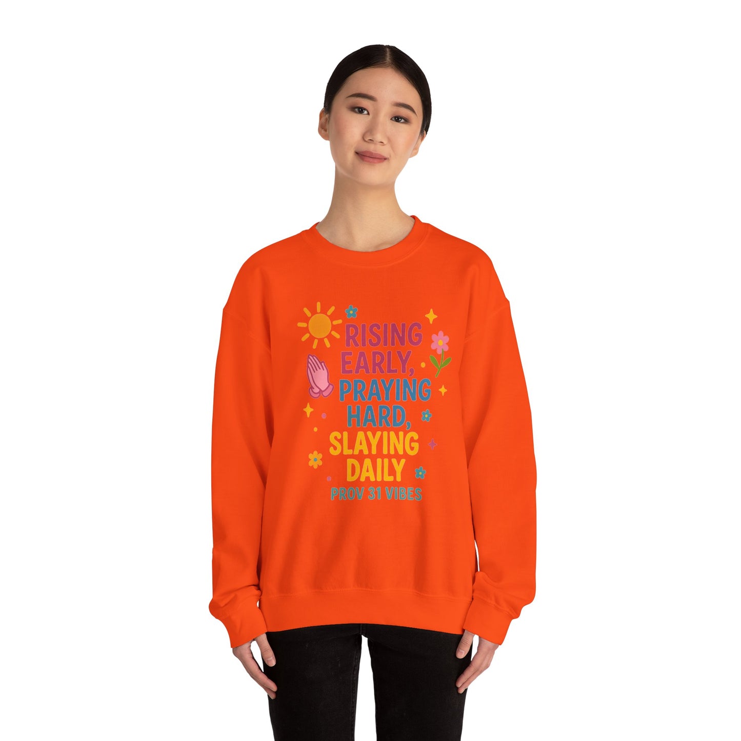 Risen & Slayin' Sweatshirt - Cozy Spiritual Gift for Her, Motivational Crewneck, Daily Inspiration Apparel, Church Outfit, Cute Casual Wear