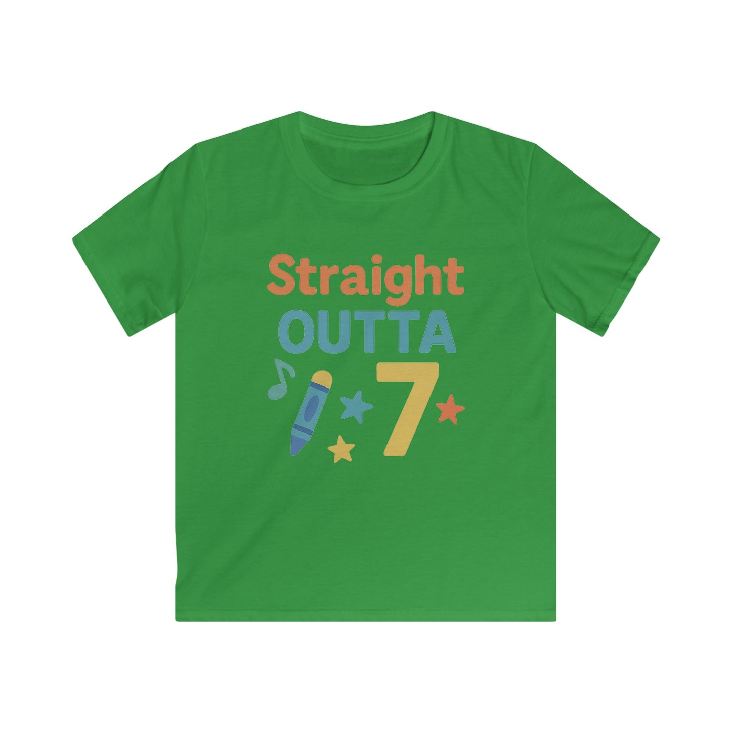 Kids' Graphic Tee: Straight Outta 7, Fun Kids Shirt, Gifts for Boys/Girls, Birthday Party Outfit, Playful Softstyle Tee