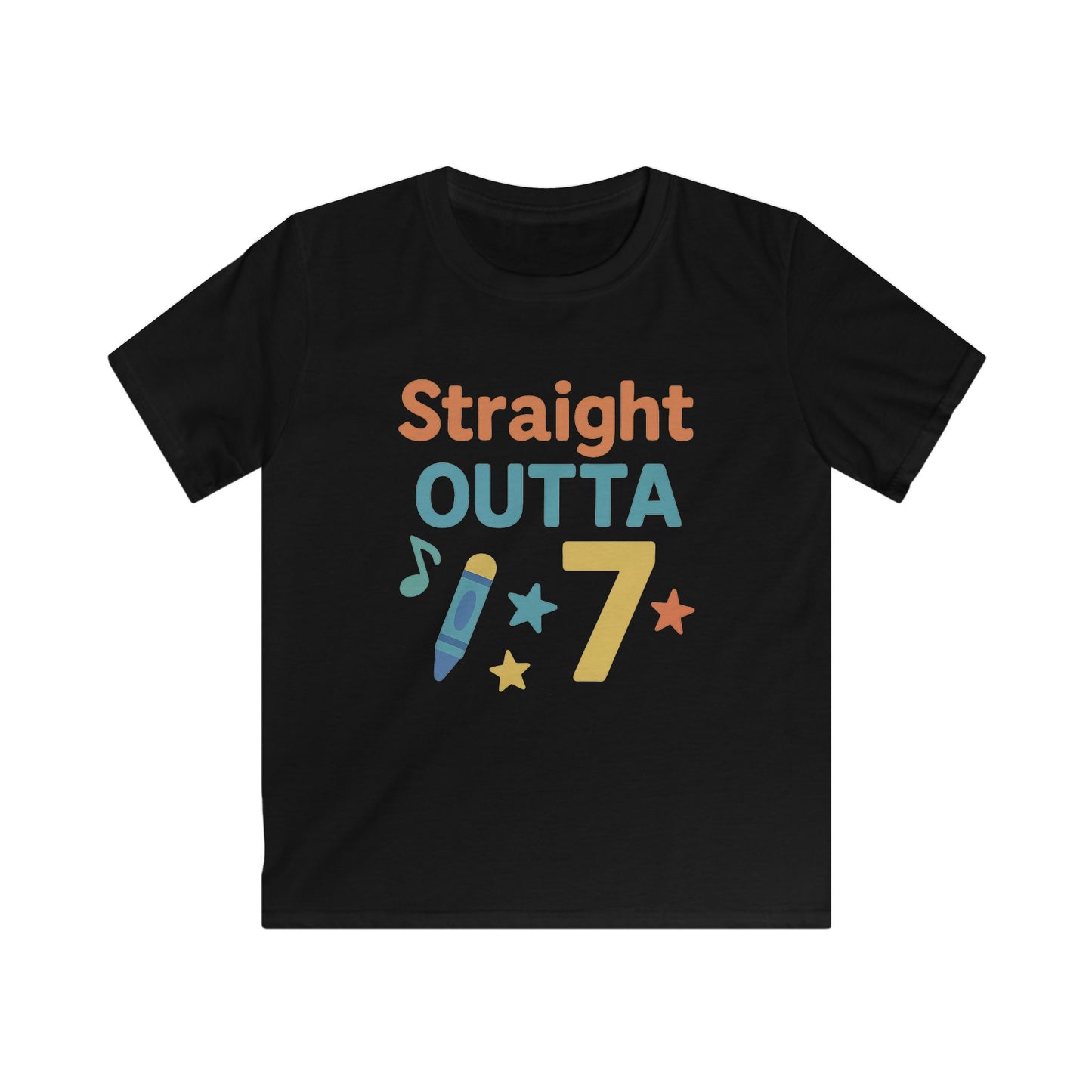 Kids' Graphic Tee: Straight Outta 7, Fun Kids Shirt, Gifts for Boys/Girls, Birthday Party Outfit, Playful Softstyle Tee