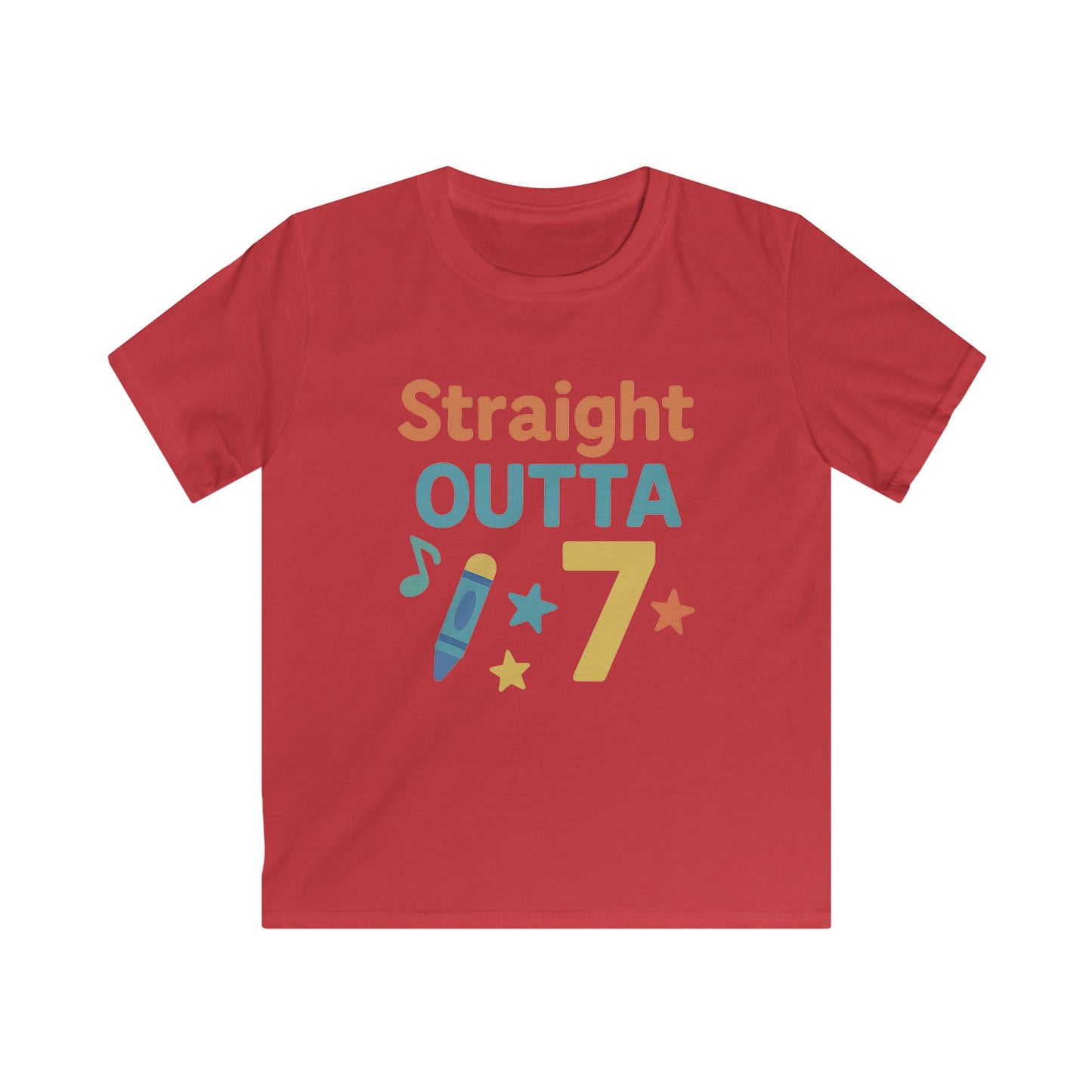 Kids' Graphic Tee: Straight Outta 7, Fun Kids Shirt, Gifts for Boys/Girls, Birthday Party Outfit, Playful Softstyle Tee