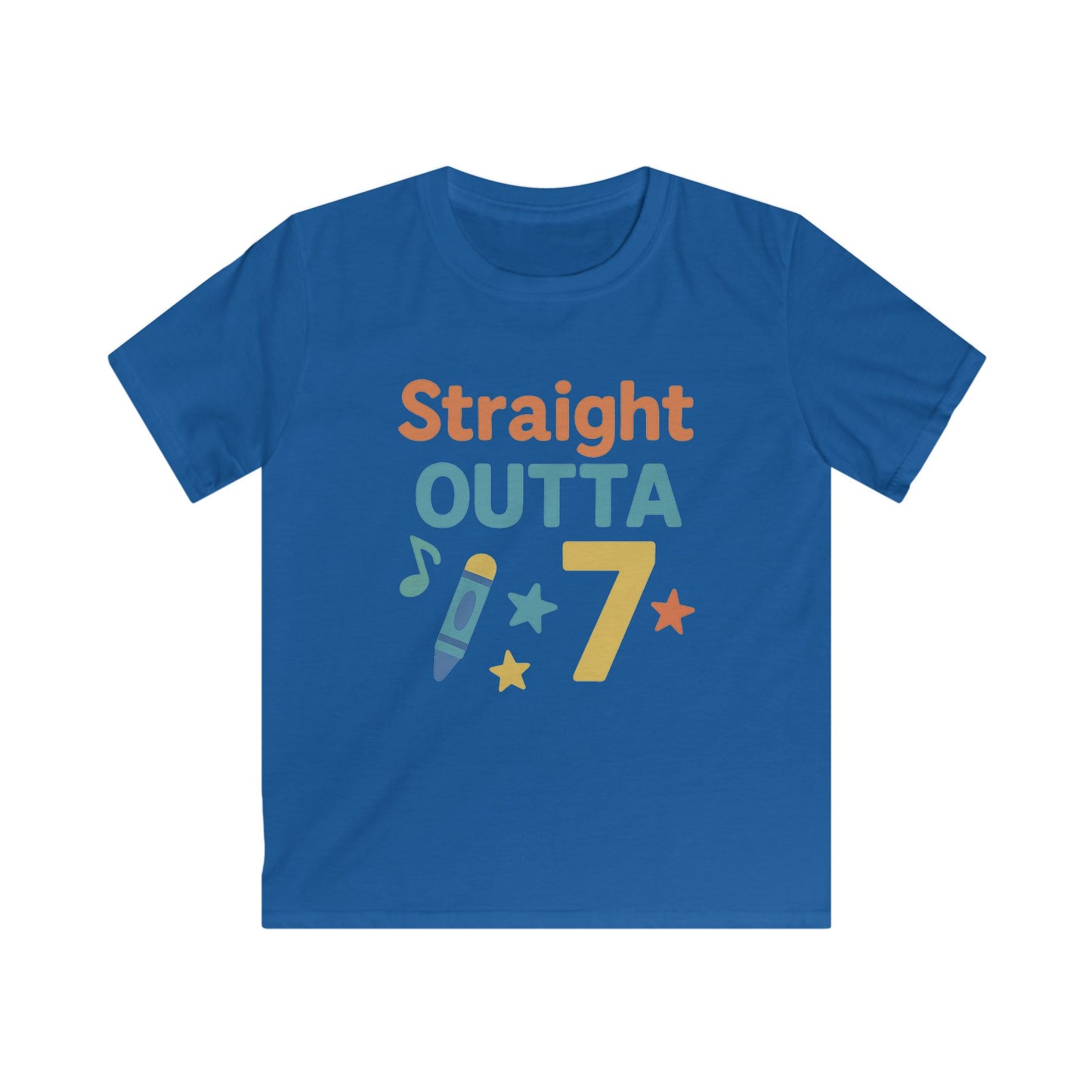 Kids' Graphic Tee: Straight Outta 7, Fun Kids Shirt, Gifts for Boys/Girls, Birthday Party Outfit, Playful Softstyle Tee