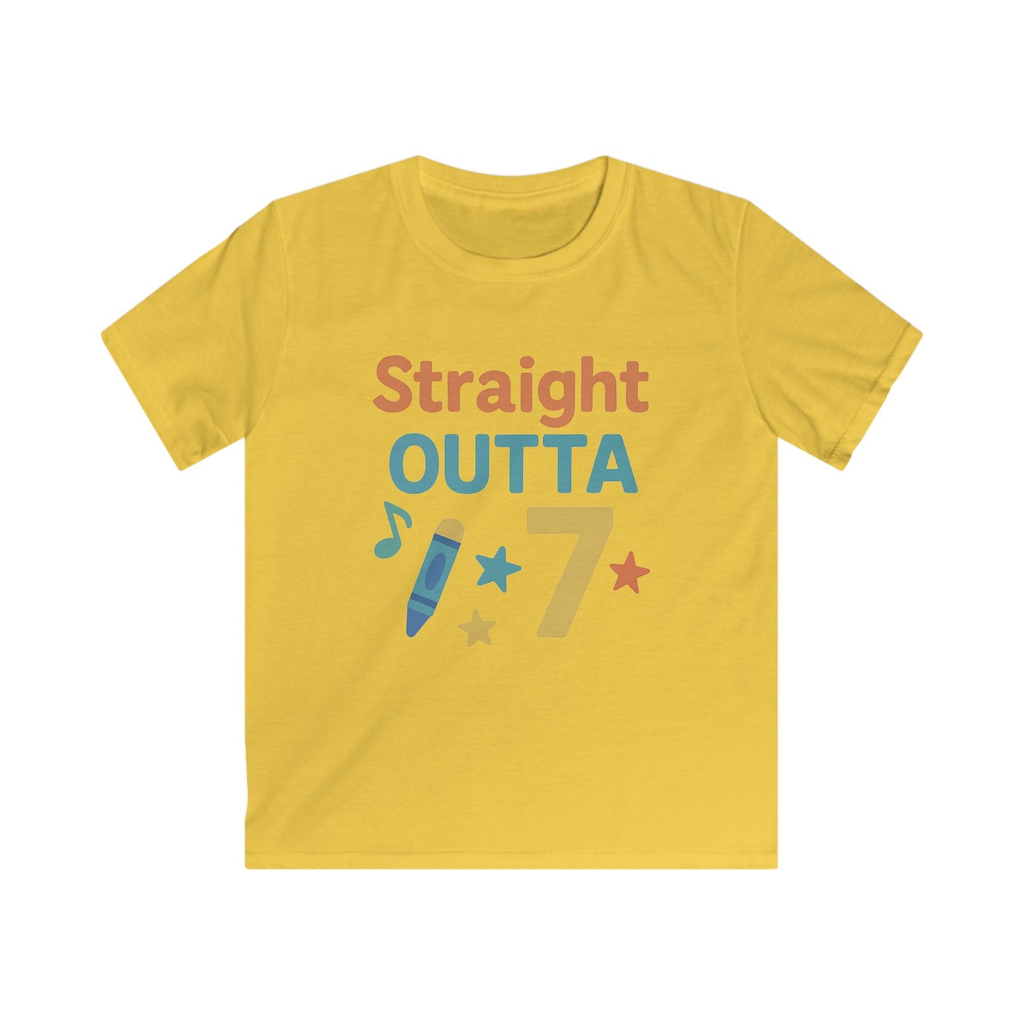 Kids' Graphic Tee: Straight Outta 7, Fun Kids Shirt, Gifts for Boys/Girls, Birthday Party Outfit, Playful Softstyle Tee