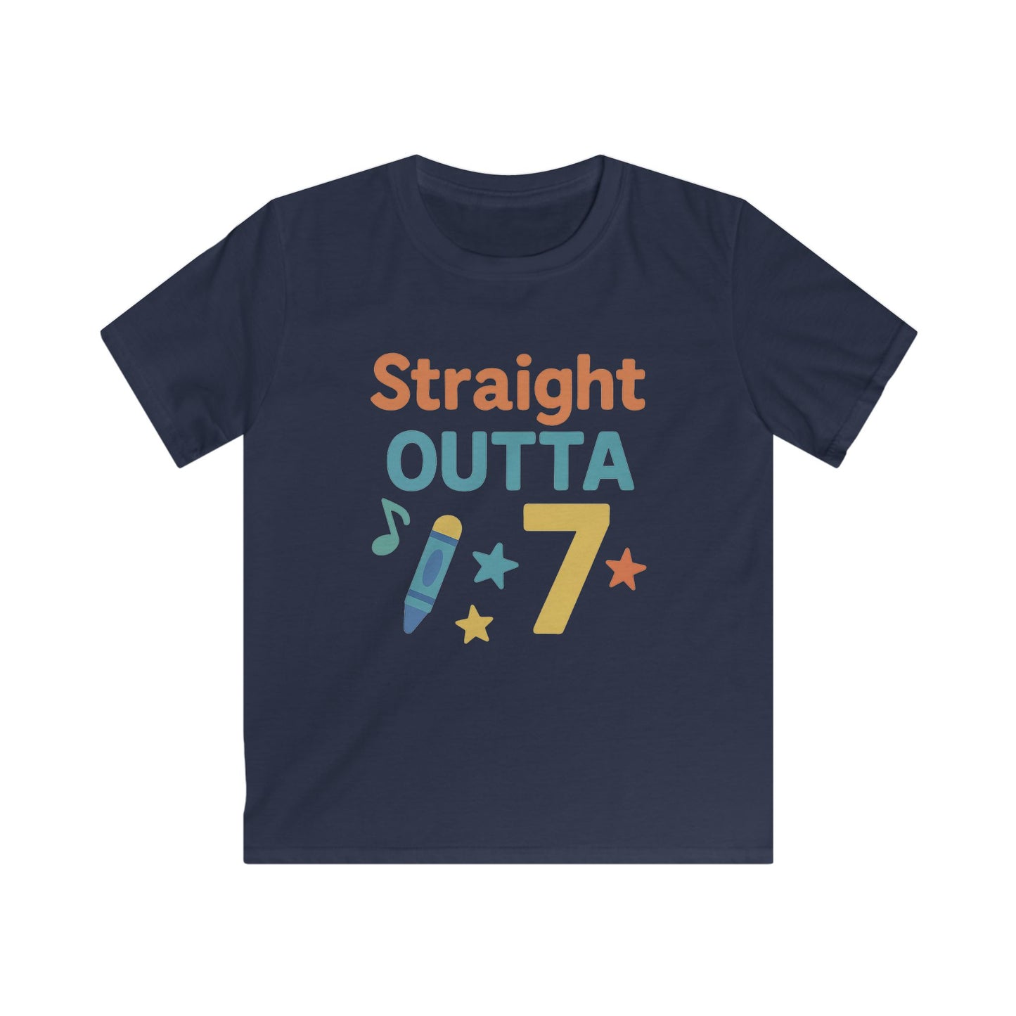 Kids' Graphic Tee: Straight Outta 7, Fun Kids Shirt, Gifts for Boys/Girls, Birthday Party Outfit, Playful Softstyle Tee