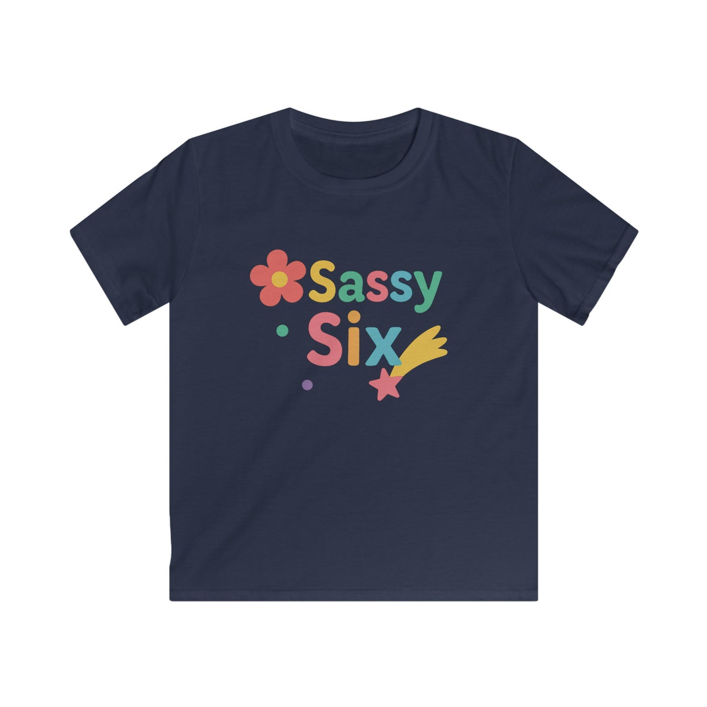 Colorful Sassy Six Kids Tee | Fun Birthday Gift, Playwear, Kids Apparel, Summer Style, Trendy Graphic Tee