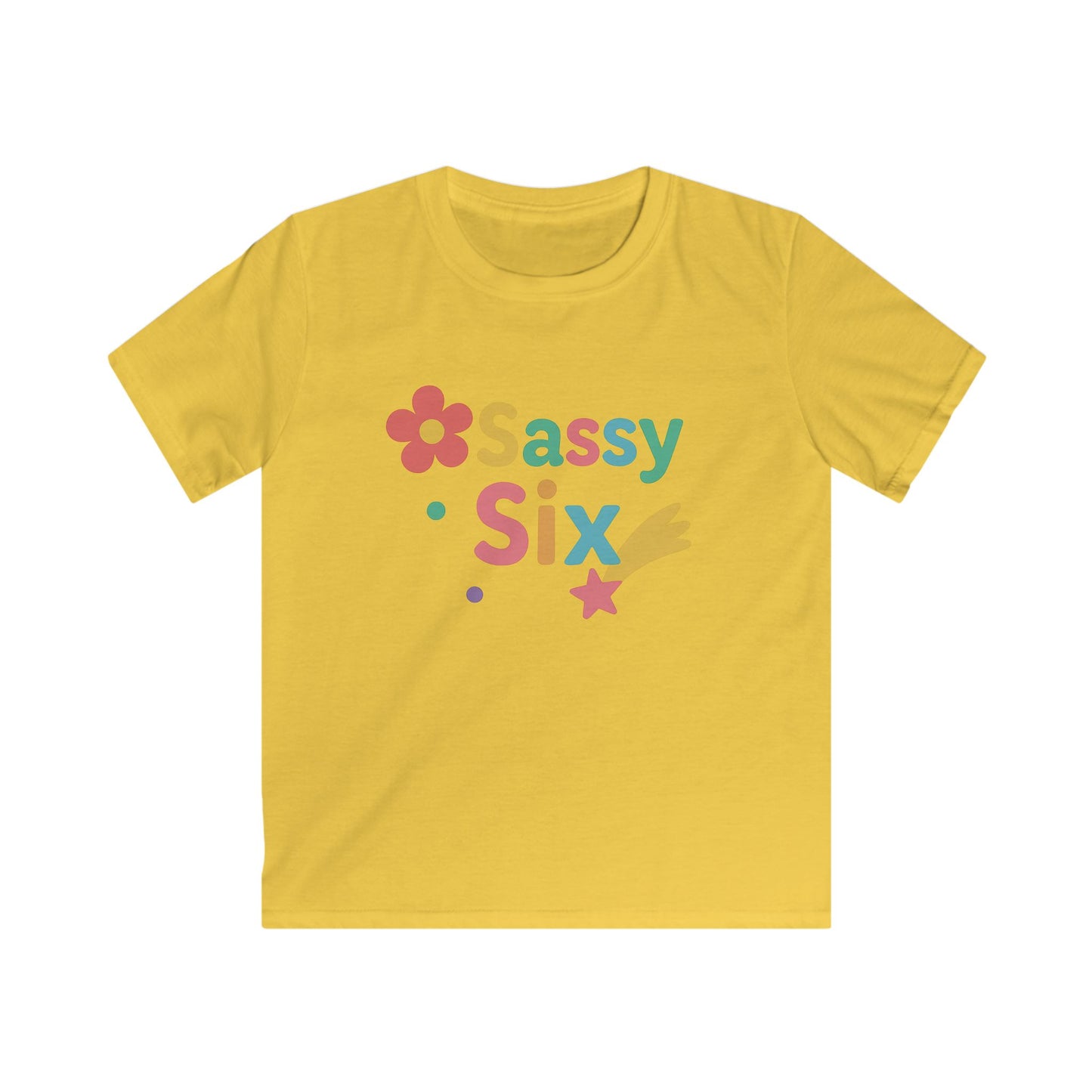 Colorful Sassy Six Kids Tee | Fun Birthday Gift, Playwear, Kids Apparel, Summer Style, Trendy Graphic Tee