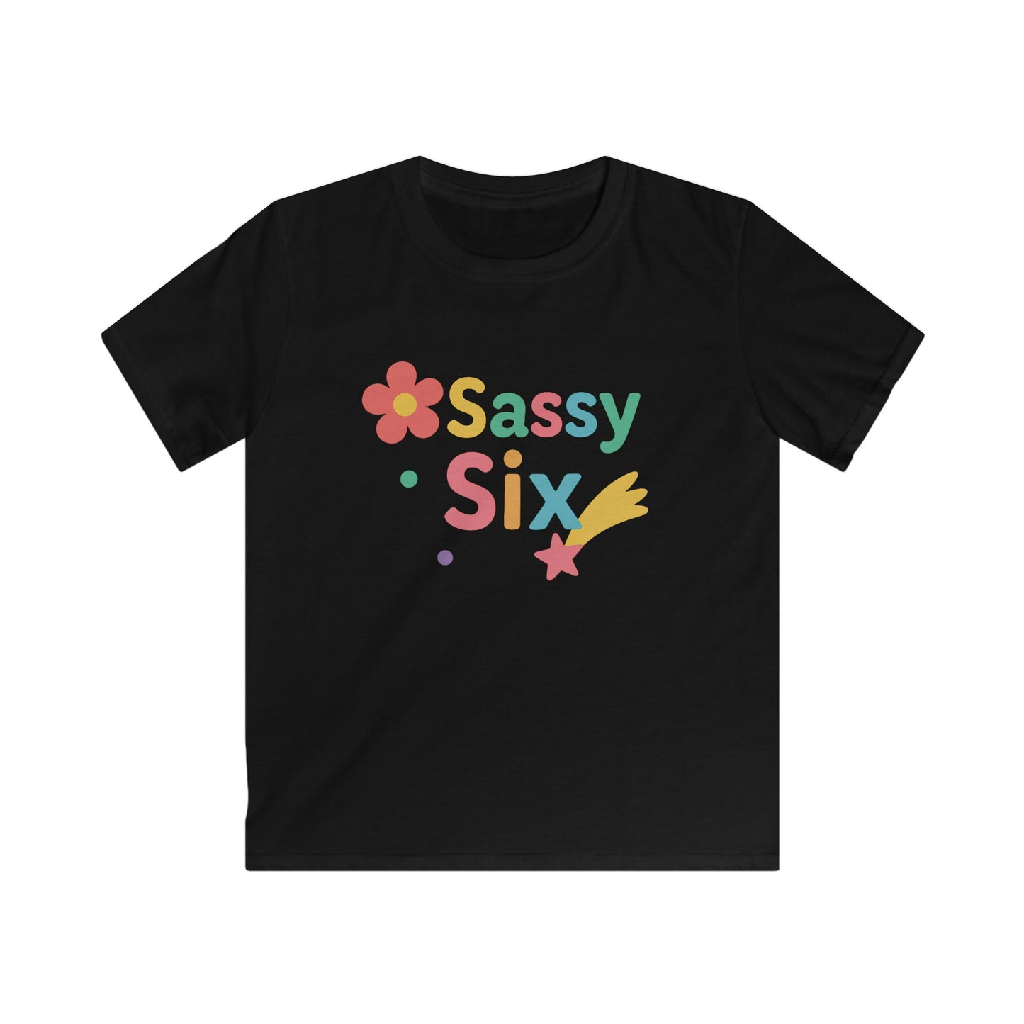 Colorful Sassy Six Kids Tee | Fun Birthday Gift, Playwear, Kids Apparel, Summer Style, Trendy Graphic Tee