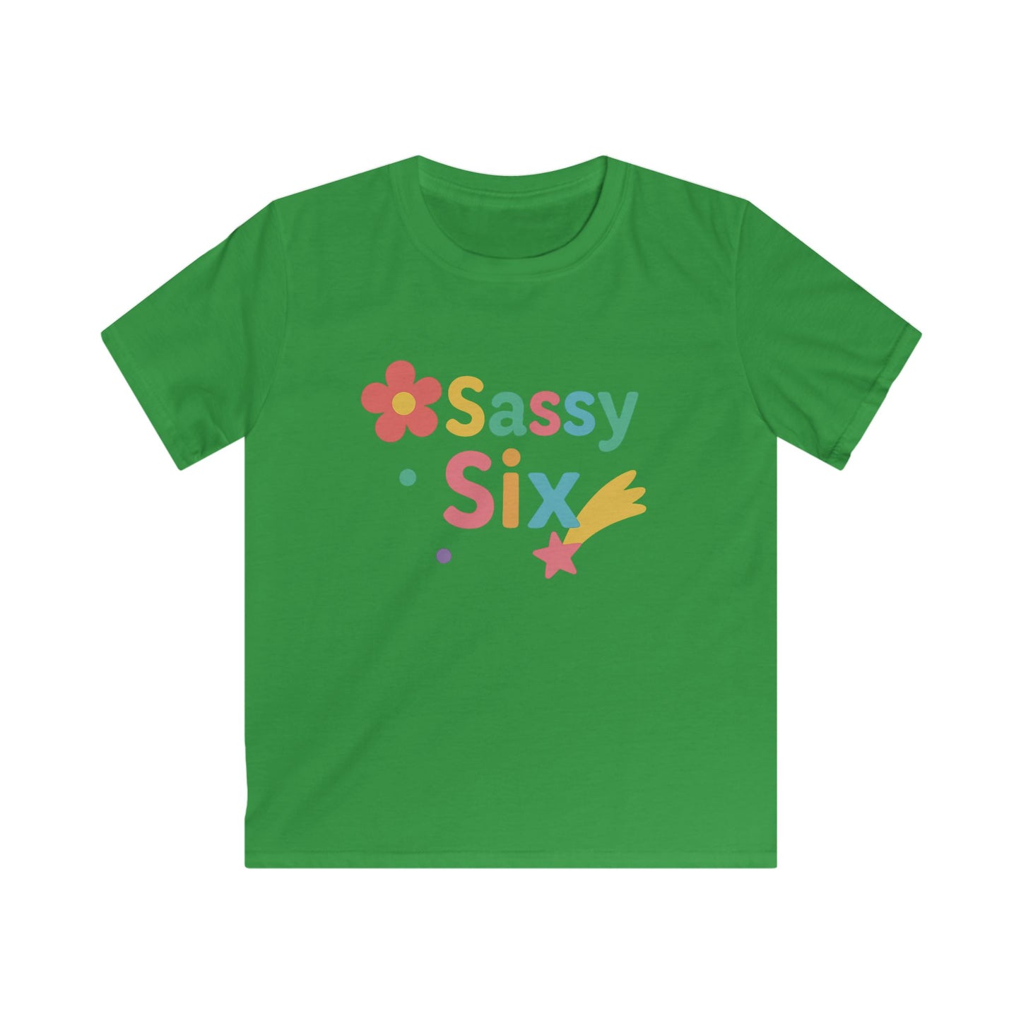Colorful Sassy Six Kids Tee | Fun Birthday Gift, Playwear, Kids Apparel, Summer Style, Trendy Graphic Tee