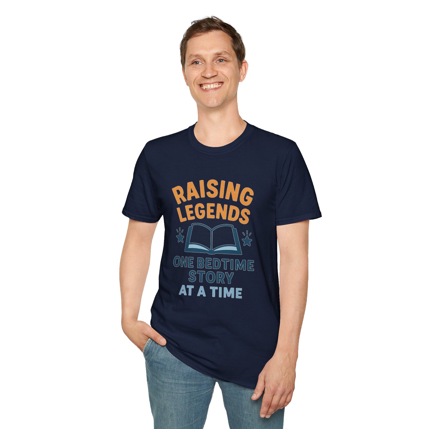 Raising Legends Bedtime Story T-Shirt, Unisex Softstyle Tee for Parents, Gift for Baby Showers, Kids' Birthdays, Cozy Casual Wear