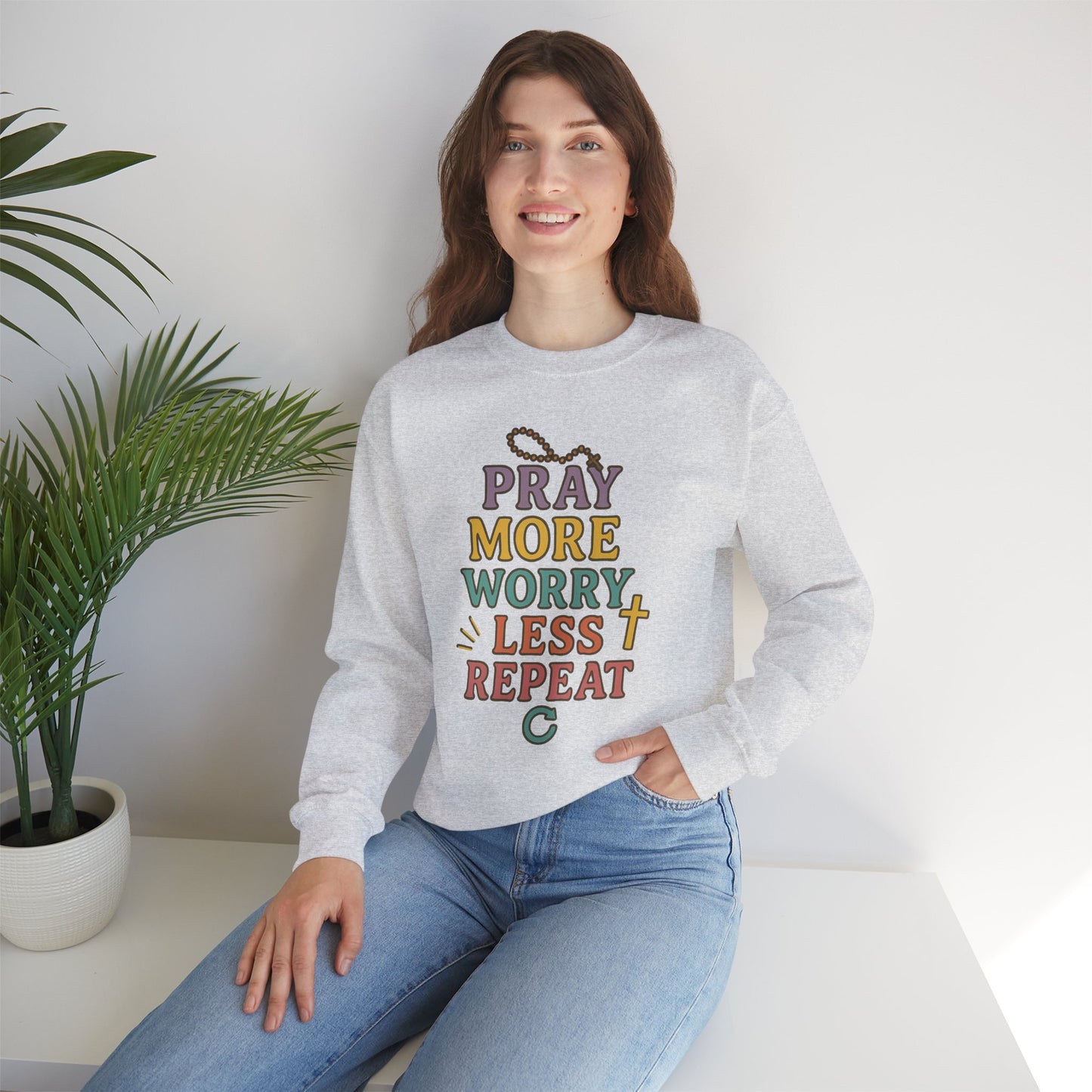 Faith-Inspired Crewneck Sweatshirt - Pray More Worry Less, Cozy Gift for Family, Religious Apparel, Inspirational Sweatshirt, Perfect [...]