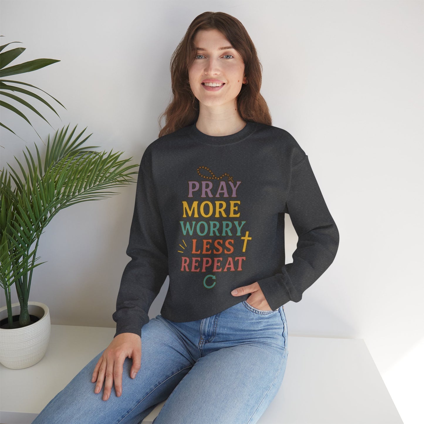 Faith-Inspired Crewneck Sweatshirt - Pray More Worry Less, Cozy Gift for Family, Religious Apparel, Inspirational Sweatshirt, Perfect [...]