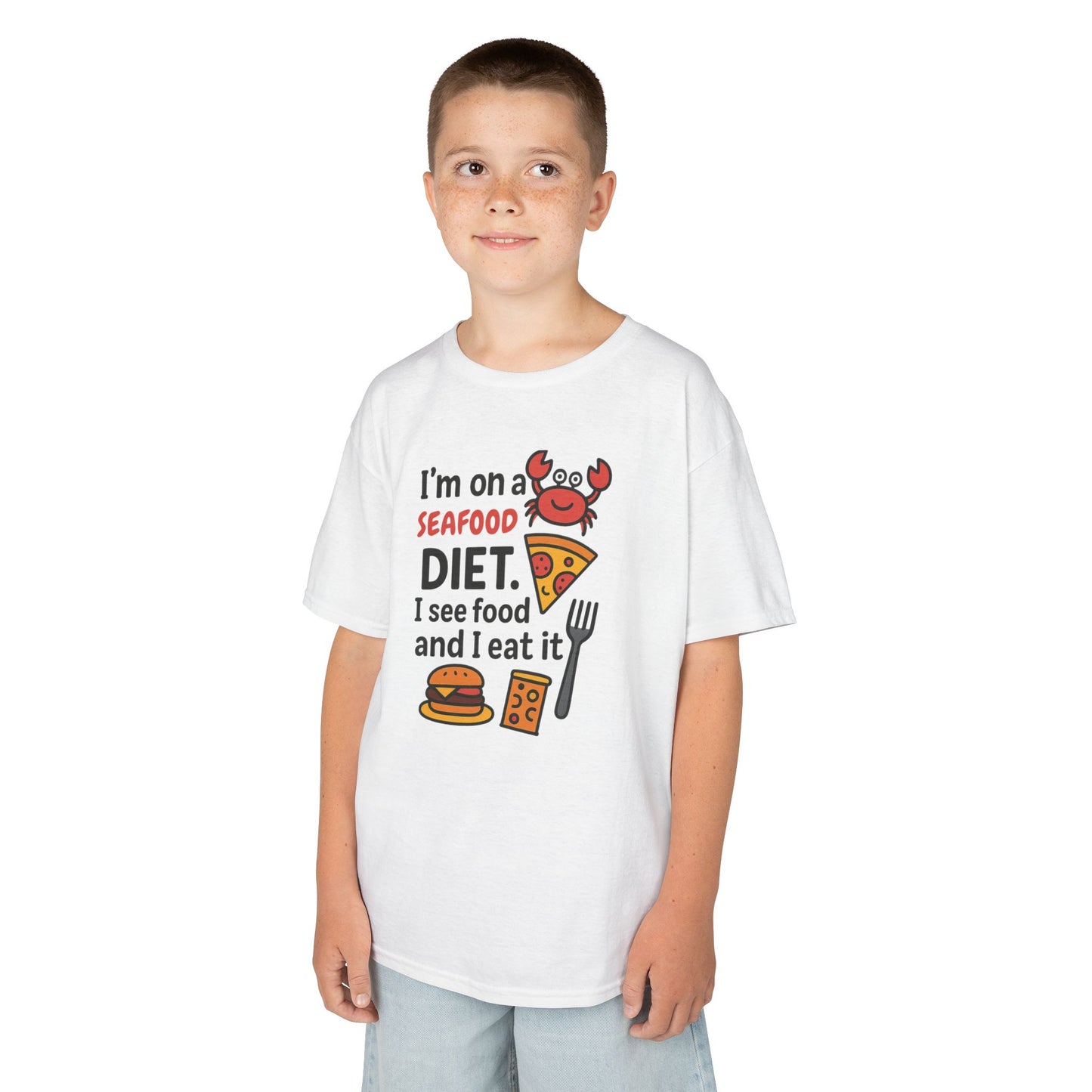 Kids Seafood Diet Tee - Fun Humor Shirt for Seafood Lovers, Birthday Gift, Cute Graphic T-Shirt, Children's Casual Wear, Party Outfit