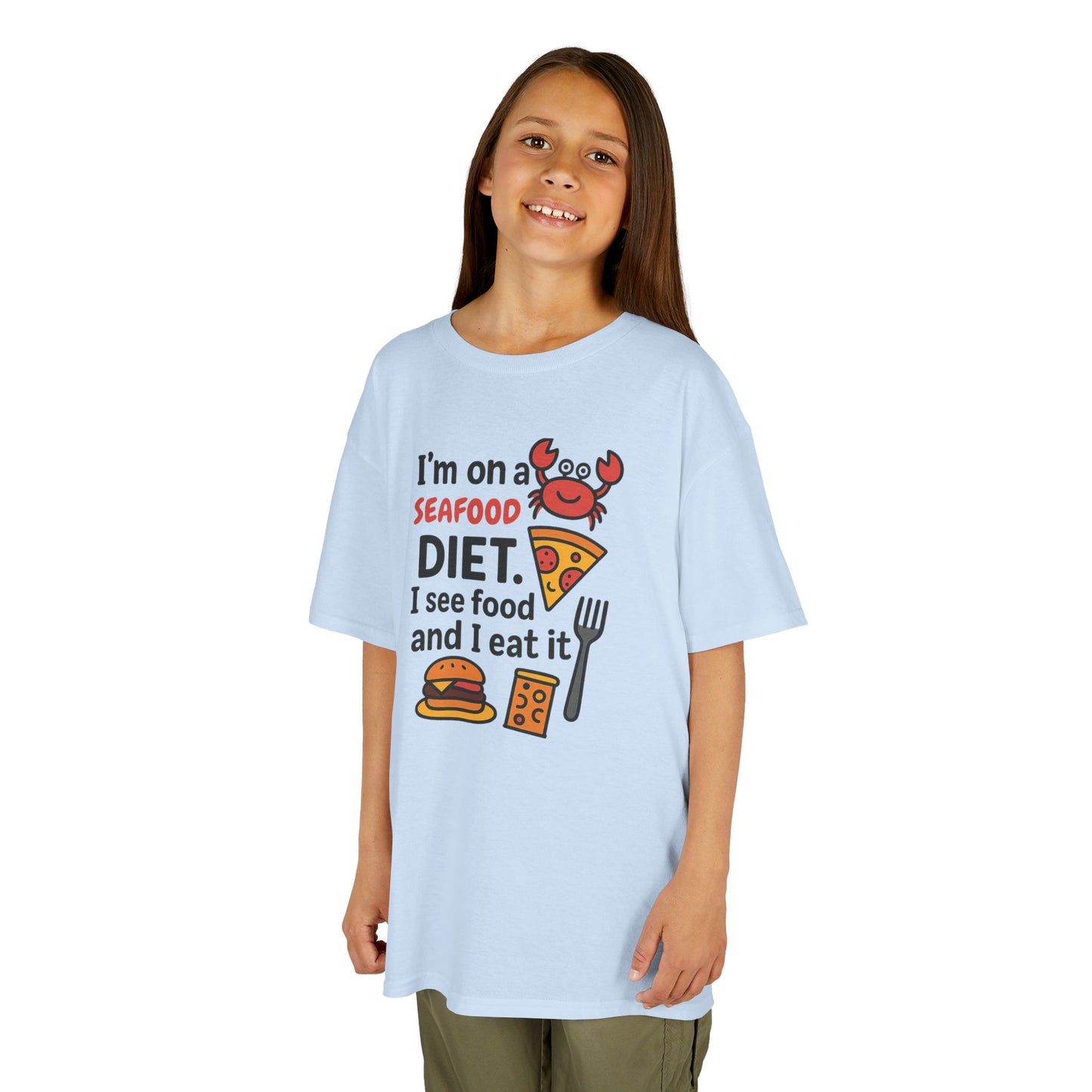 Kids Seafood Diet Tee - Fun Humor Shirt for Seafood Lovers, Birthday Gift, Cute Graphic T-Shirt, Children's Casual Wear, Party Outfit
