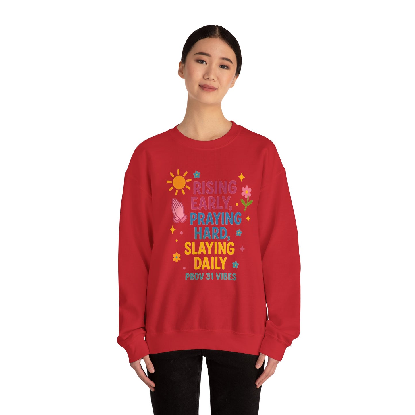 Risen & Slayin' Sweatshirt - Cozy Spiritual Gift for Her, Motivational Crewneck, Daily Inspiration Apparel, Church Outfit, Cute Casual Wear