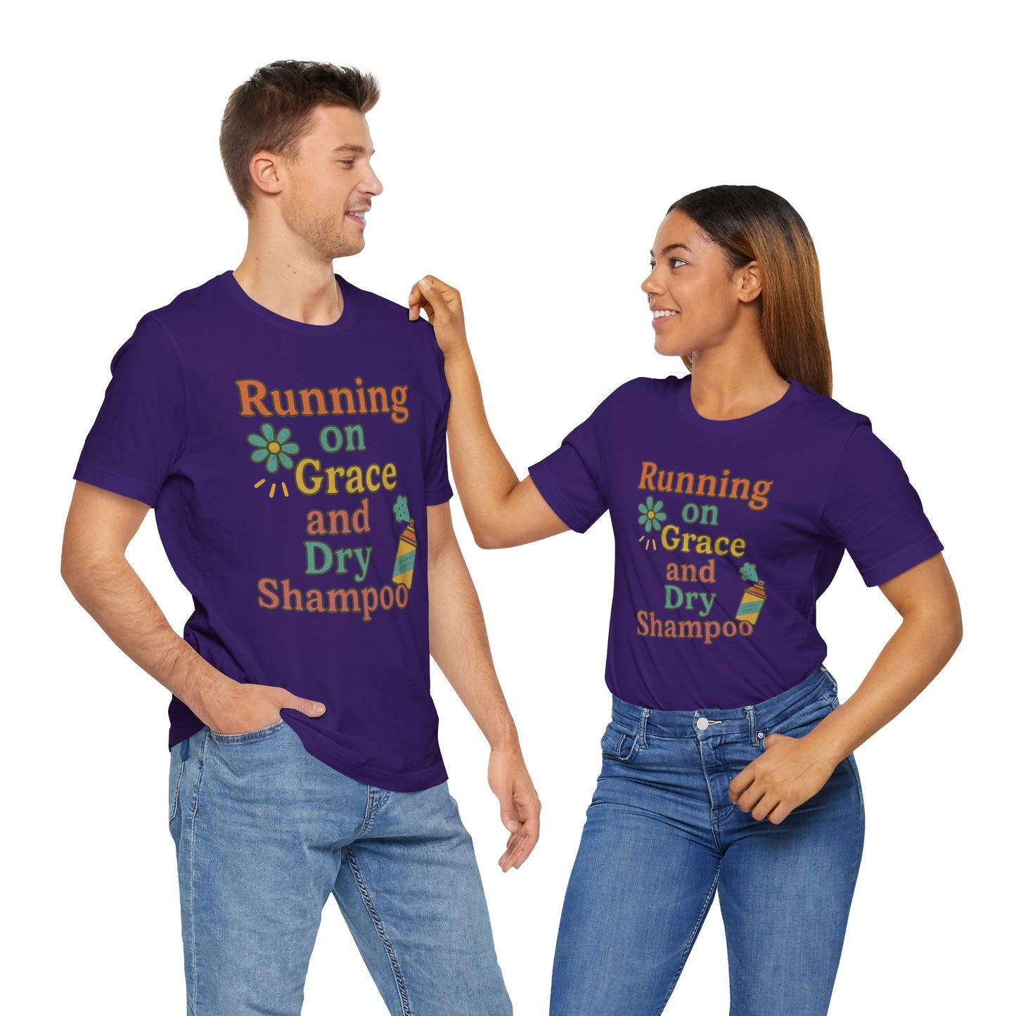 Running on Grace and Dry Shampoo Tee, Funny T-Shirt for Moms, Comfortable Everyday Wear, Gift for Hair Lovers, Trendy Casual Style