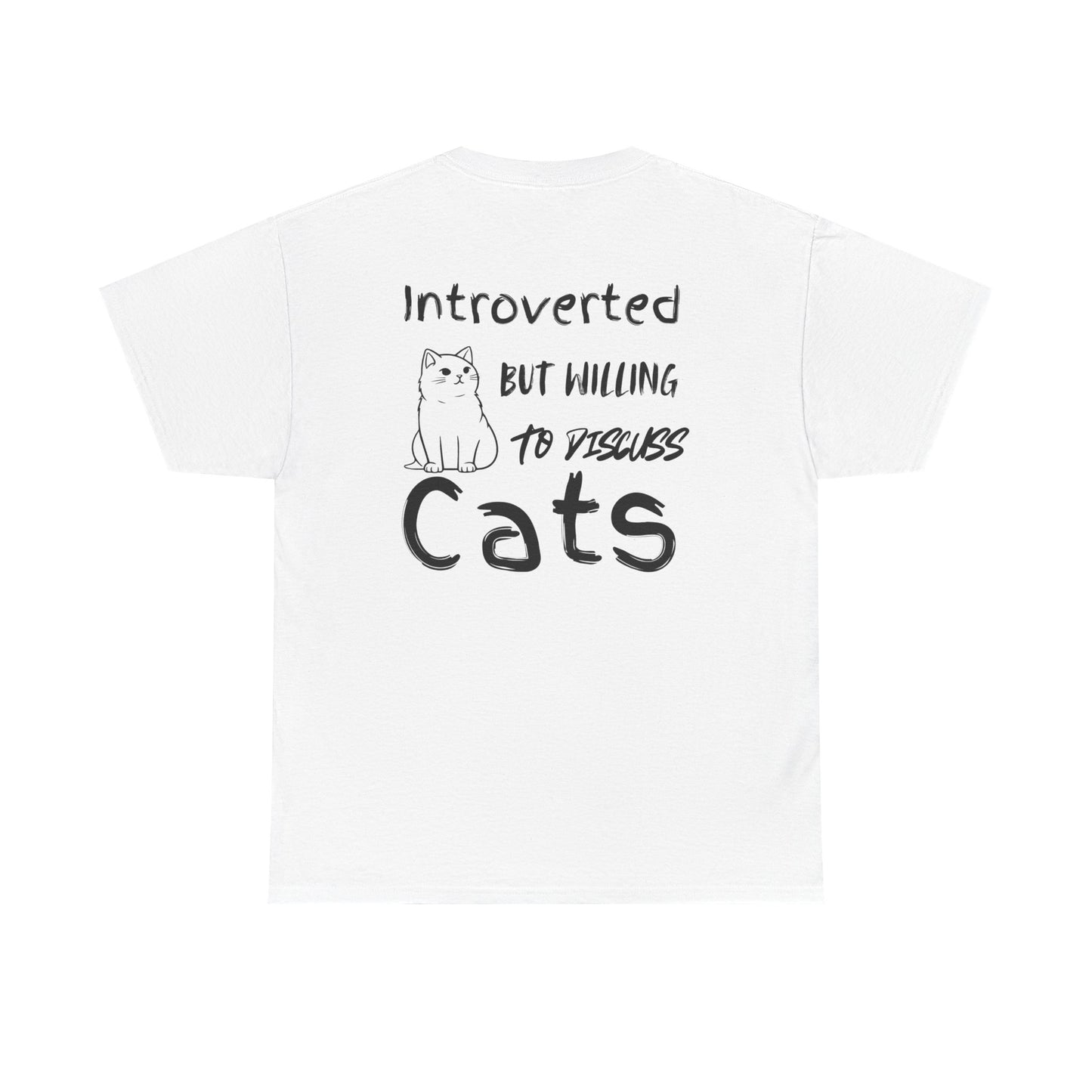 Introverted Cat Lover Unisex Heavy Cotton Tee - Perfect Gift for Cat Enthusiasts- Back Print