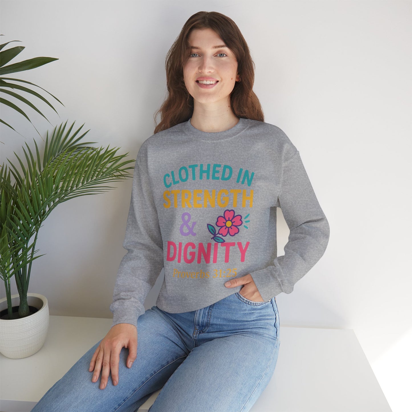 Strength & Dignity Sweatshirt for Women - Inspirational Crewneck, Perfect Gift for Moms, Birthdays, Encouragement, Proverbs 31:25