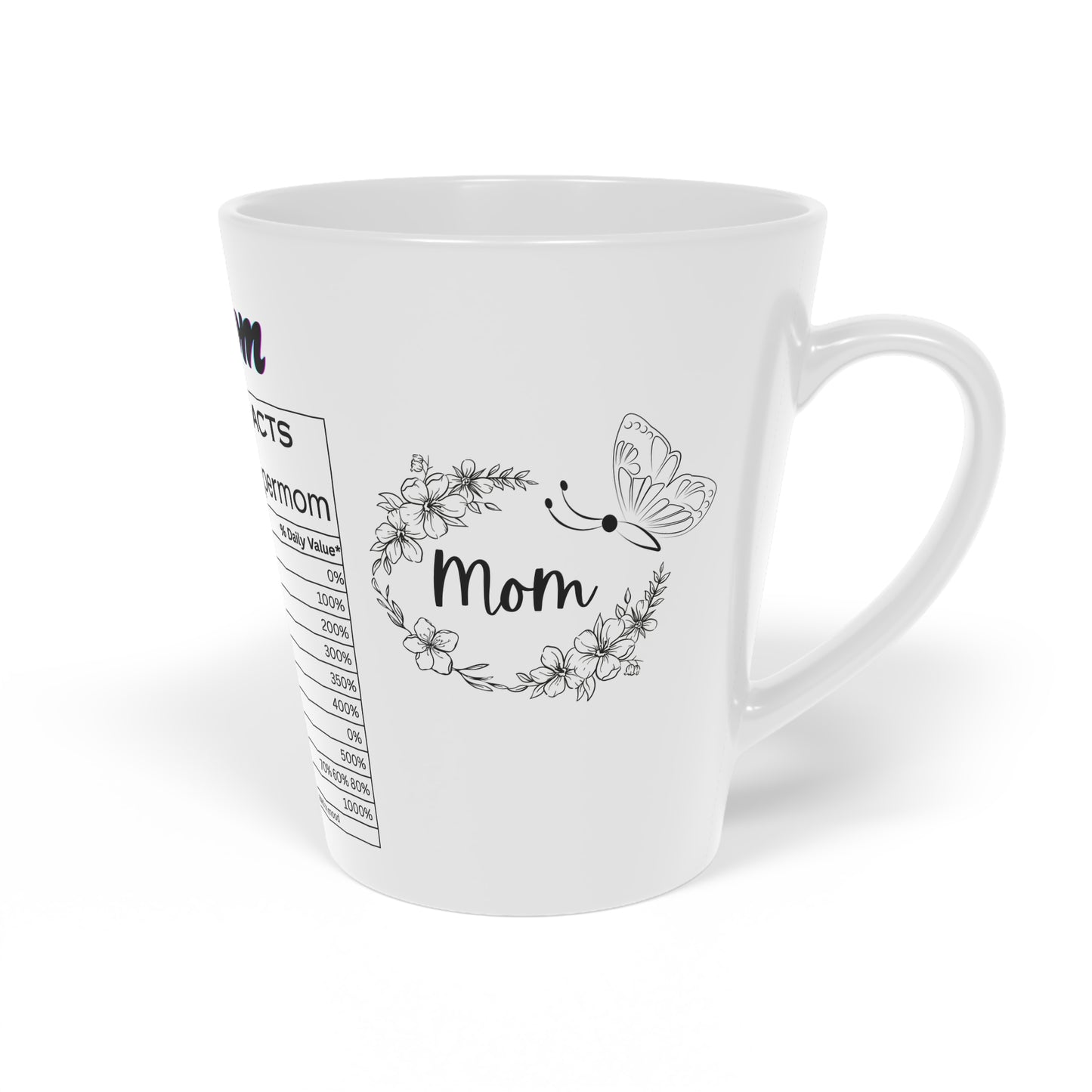 #1 Mom Latte Mug - 12oz Coffee Cup with Nutrition Facts Design