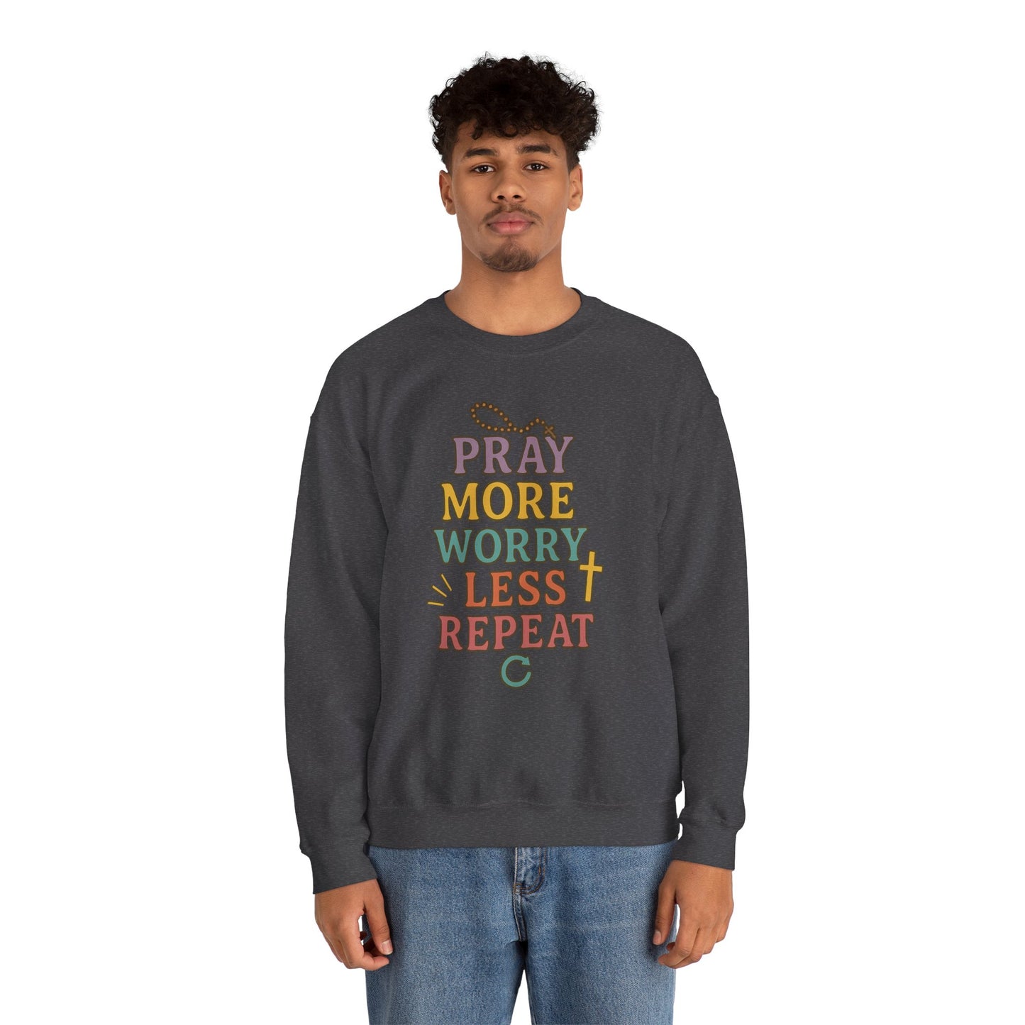 Faith-Inspired Crewneck Sweatshirt - Pray More Worry Less, Cozy Gift for Family, Religious Apparel, Inspirational Sweatshirt, Perfect [...]