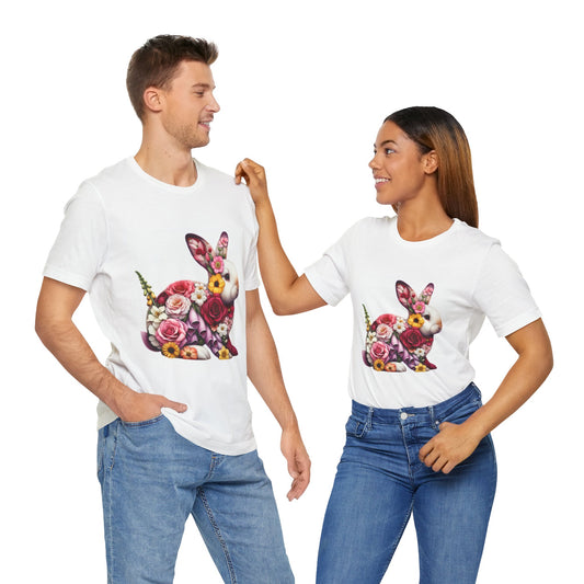 Floral Bunny Unisex T-Shirt, Spring Outfit, Easter Gift, Nature Lover Shirt, Cute Animal Tee, Vintage Floral Graphic Tee