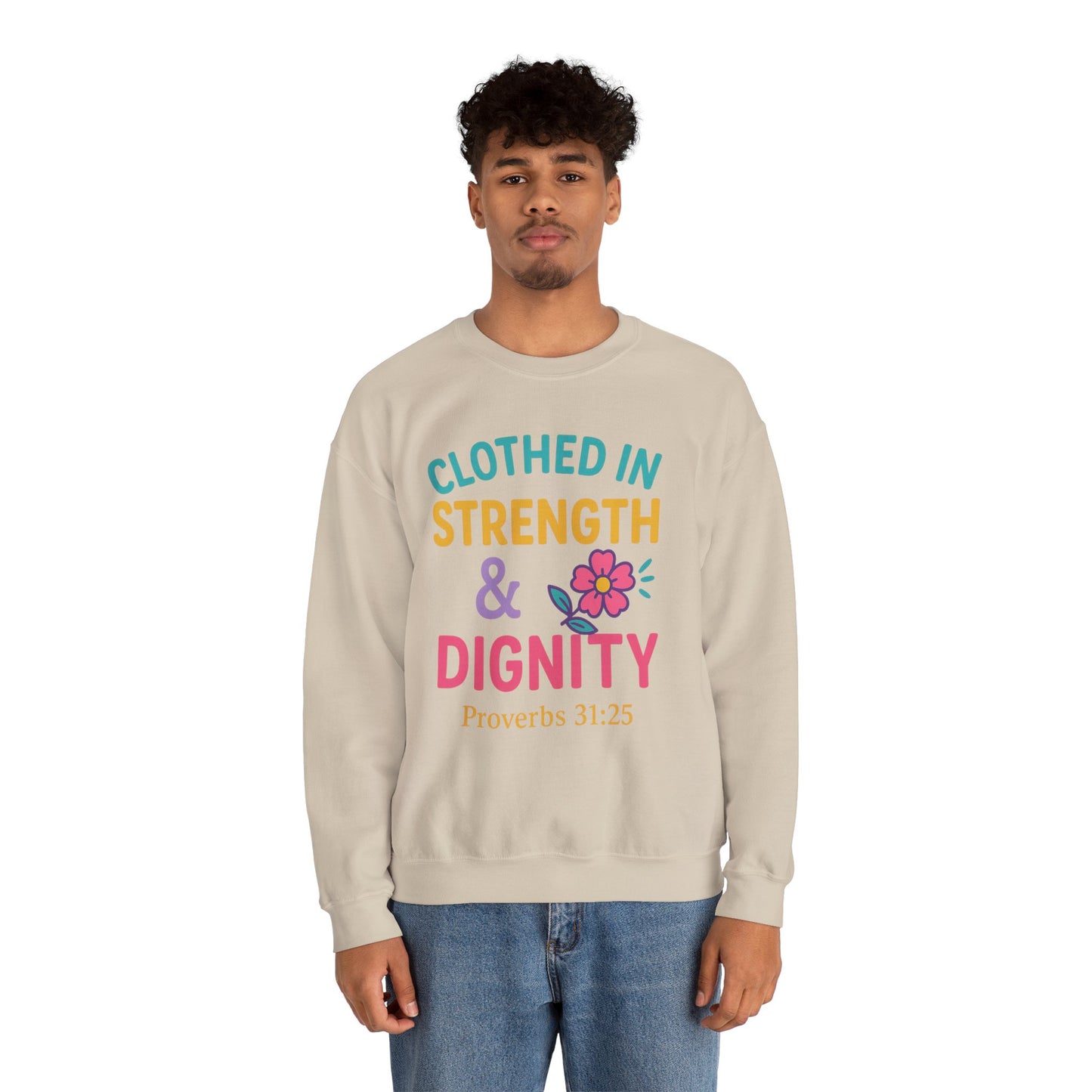 Strength & Dignity Sweatshirt for Women - Inspirational Crewneck, Perfect Gift for Moms, Birthdays, Encouragement, Proverbs 31:25