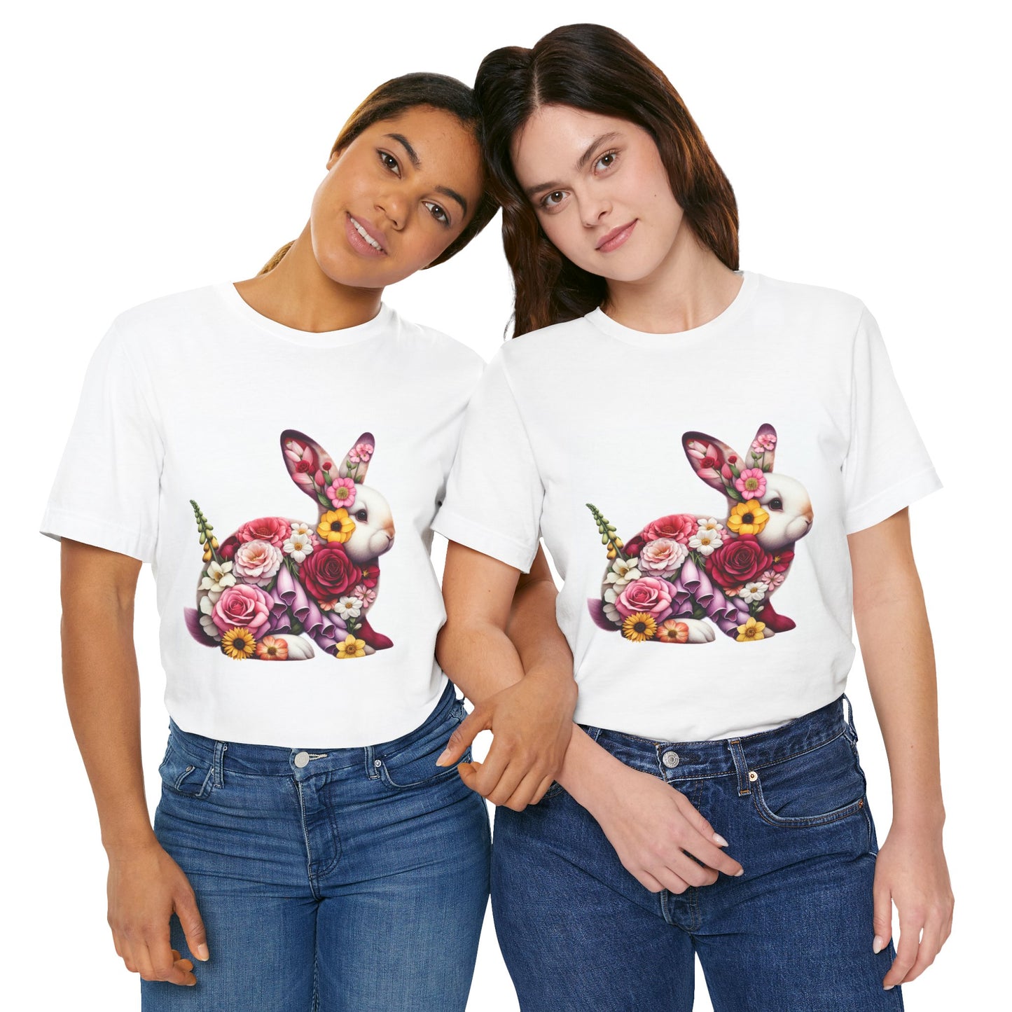 Floral Bunny Unisex T-Shirt, Spring Outfit, Easter Gift, Nature Lover Shirt, Cute Animal Tee, Vintage Floral Graphic Tee