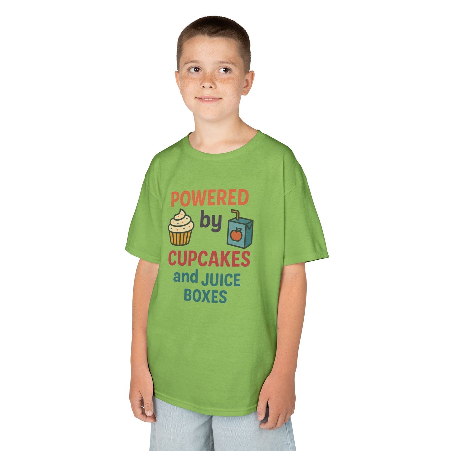 Powered by Cupcakes Kids Tee, Funny Kids T-Shirt, Cute Gift for Birthdays, Playdate Outfit, Cupcake Lover Apparel