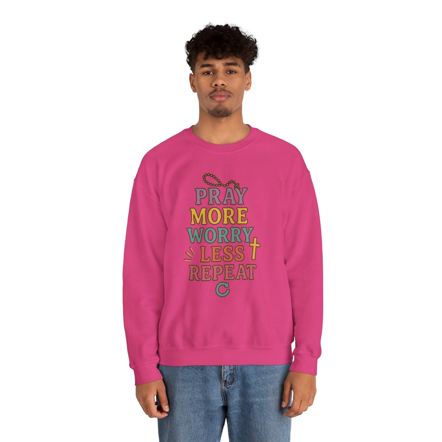 Faith-Inspired Crewneck Sweatshirt - Pray More Worry Less, Cozy Gift for Family, Religious Apparel, Inspirational Sweatshirt, Perfect [...]