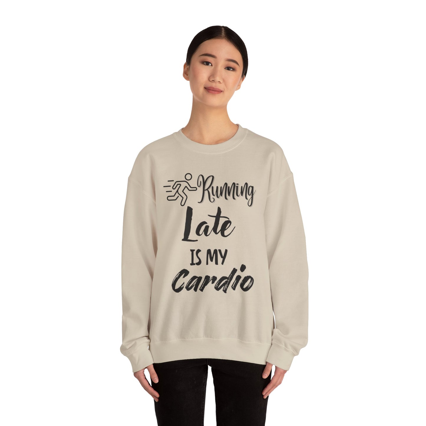 Running Late Is My Cardio Unisex Crewneck Sweatshirt - Cozy Activewear for Fitness Enthusiasts