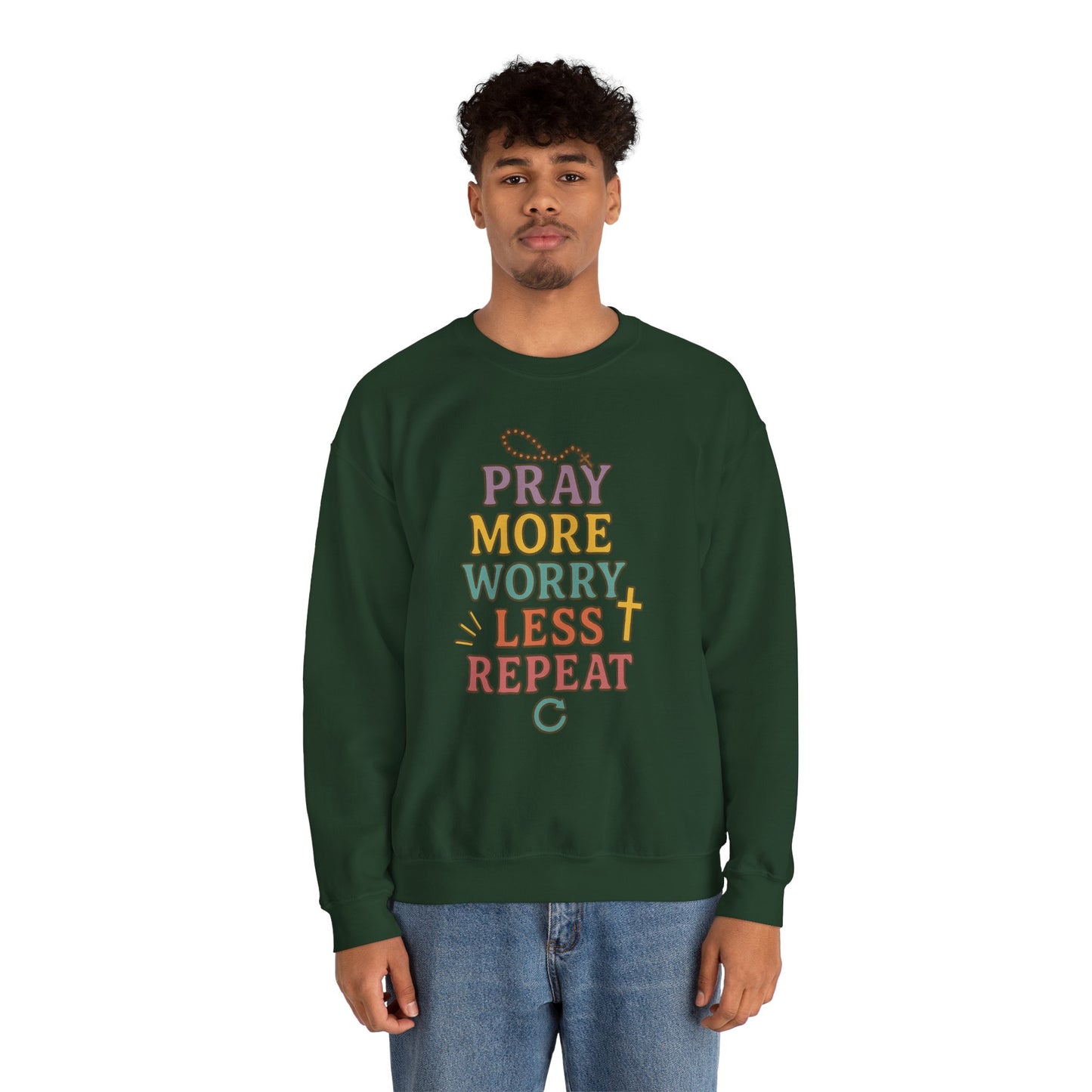 Faith-Inspired Crewneck Sweatshirt - Pray More Worry Less, Cozy Gift for Family, Religious Apparel, Inspirational Sweatshirt, Perfect [...]