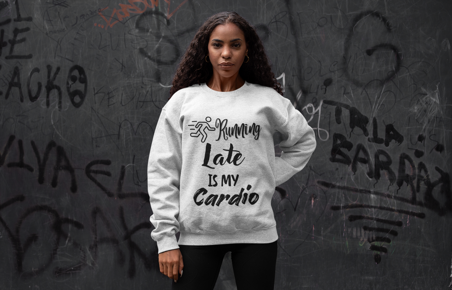 Running Late Is My Cardio Unisex Crewneck Sweatshirt - Cozy Activewear for Fitness Enthusiasts