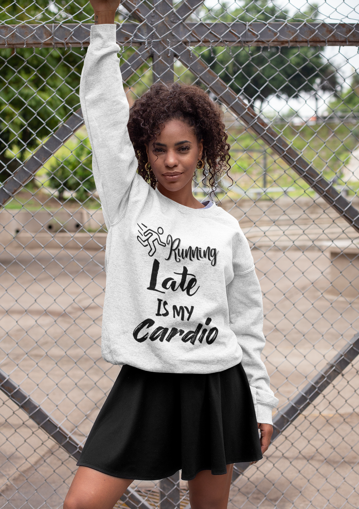 Running Late Is My Cardio Unisex Crewneck Sweatshirt - Cozy Activewear for Fitness Enthusiasts