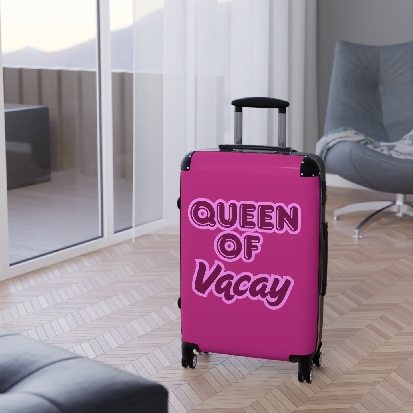 Pink Queen of Vacay Pink Suitcase - Stylish Travel Luggage for Female Travelers