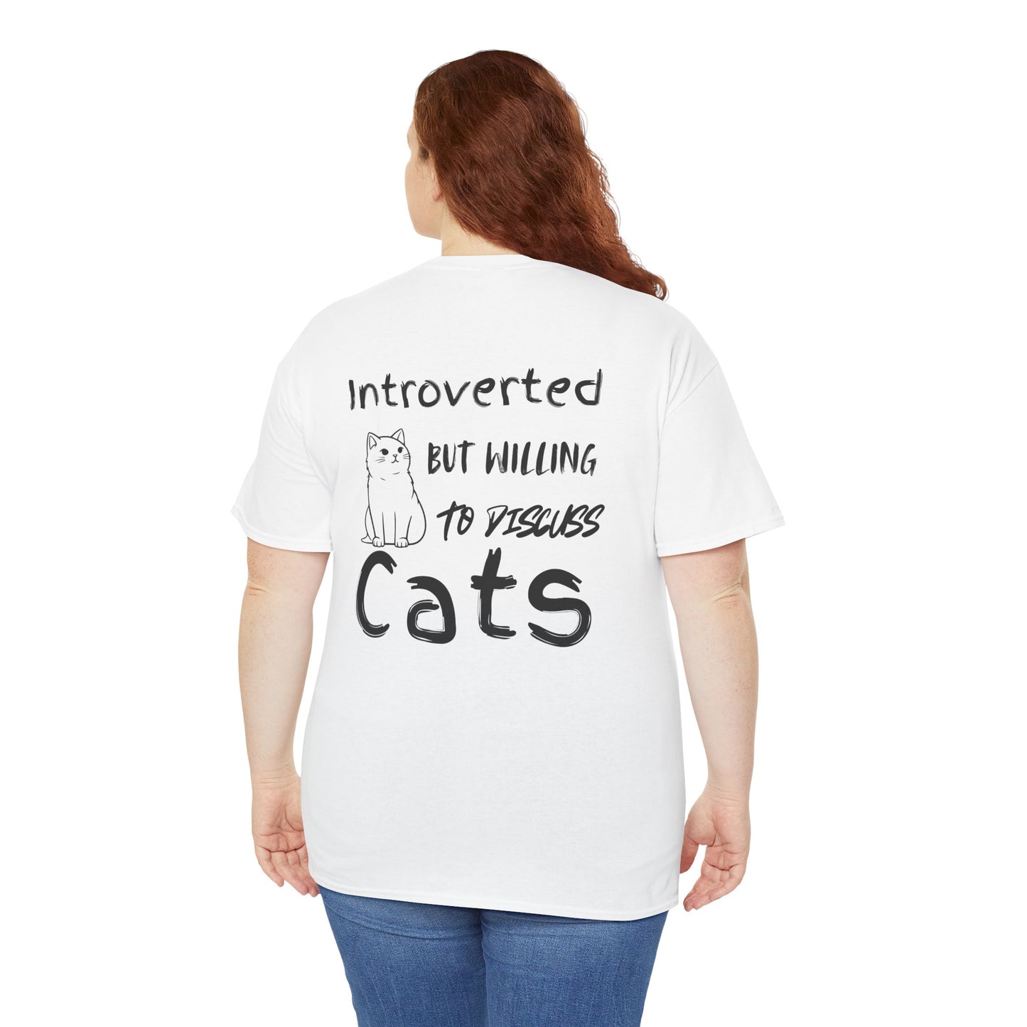 Introverted Cat Lover Unisex Heavy Cotton Tee - Perfect Gift for Cat Enthusiasts- Back Print