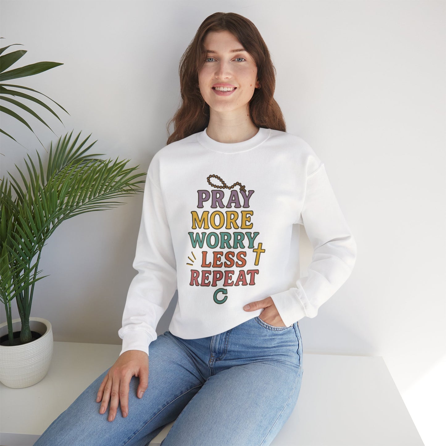 Faith-Inspired Crewneck Sweatshirt - Pray More Worry Less, Cozy Gift for Family, Religious Apparel, Inspirational Sweatshirt, Perfect [...]