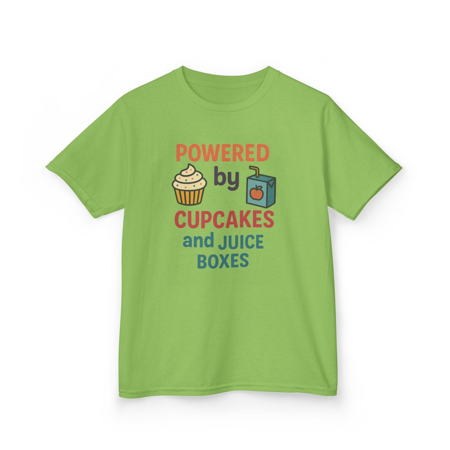 Powered by Cupcakes Kids Tee, Funny Kids T-Shirt, Cute Gift for Birthdays, Playdate Outfit, Cupcake Lover Apparel