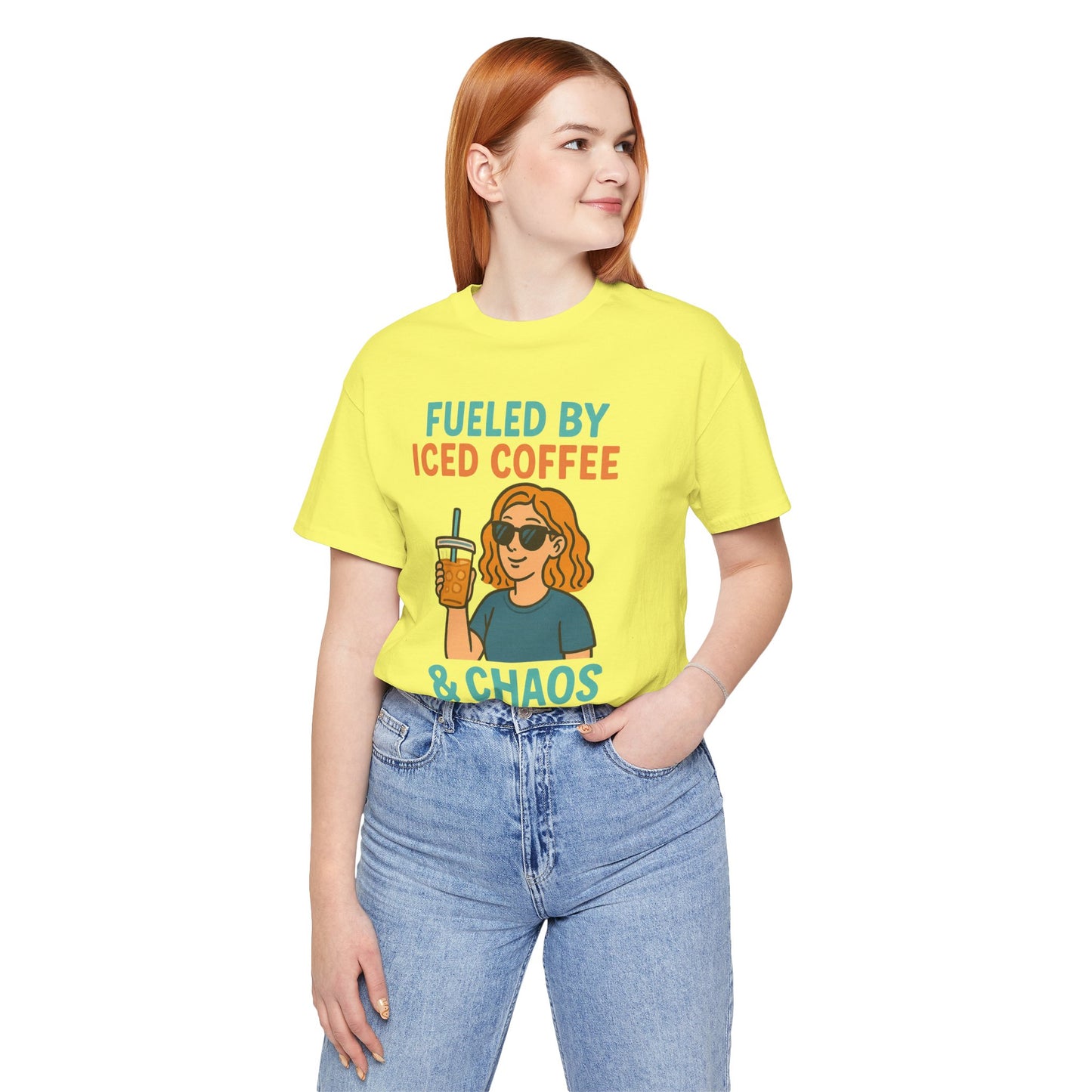 Fueled by Iced Coffee Unisex Tee, Summer Vibe Shirt, Coffee Lover Gift, Casual Wear, Gift for Friends, Funny Graphic Tee