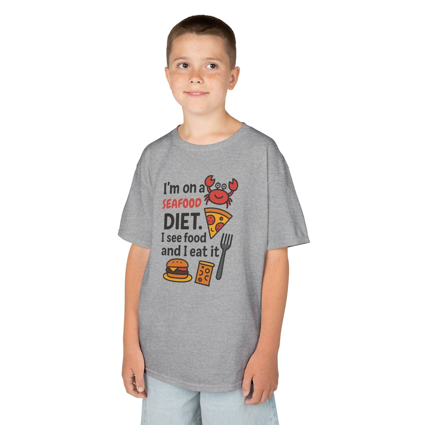Kids Seafood Diet Tee - Fun Humor Shirt for Seafood Lovers, Birthday Gift, Cute Graphic T-Shirt, Children's Casual Wear, Party Outfit