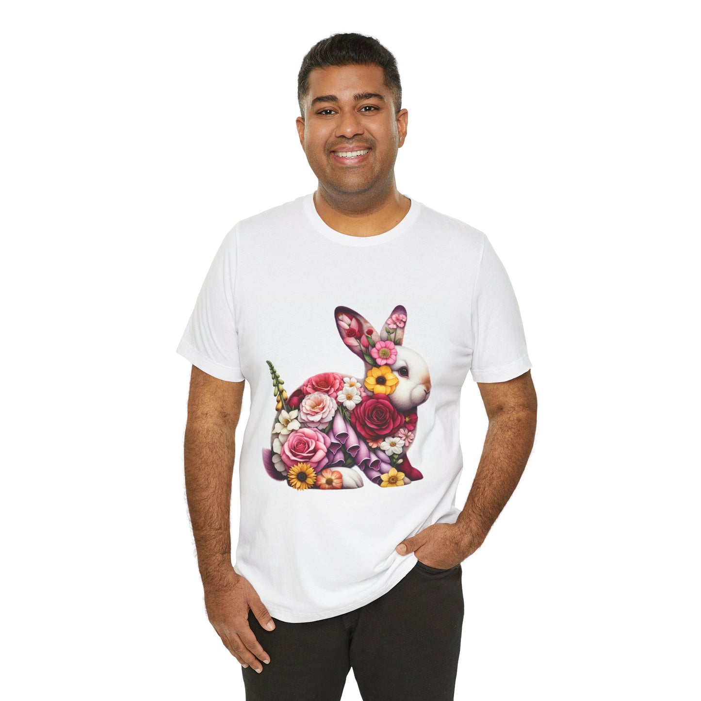 Floral Bunny Unisex T-Shirt, Spring Outfit, Easter Gift, Nature Lover Shirt, Cute Animal Tee, Vintage Floral Graphic Tee