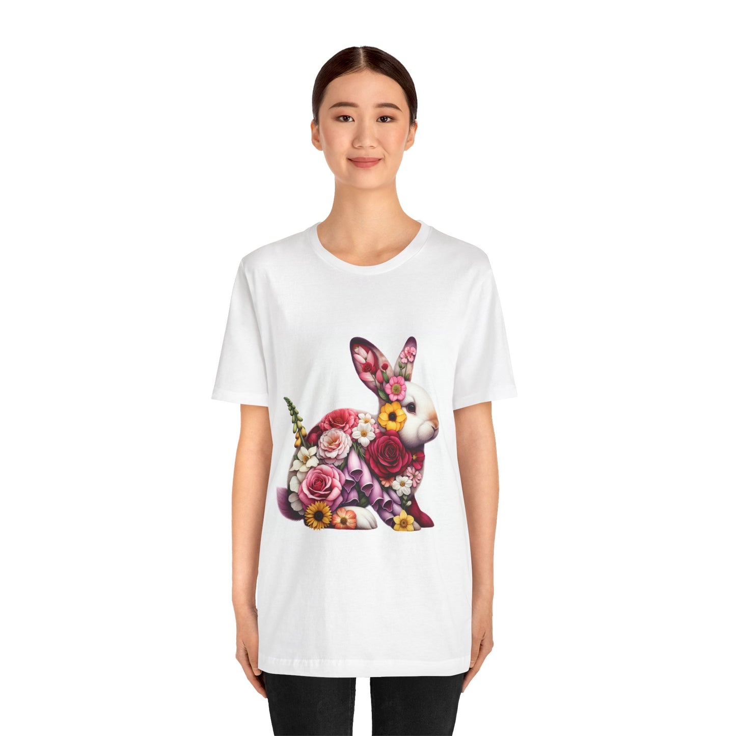 Floral Bunny Unisex T-Shirt, Spring Outfit, Easter Gift, Nature Lover Shirt, Cute Animal Tee, Vintage Floral Graphic Tee