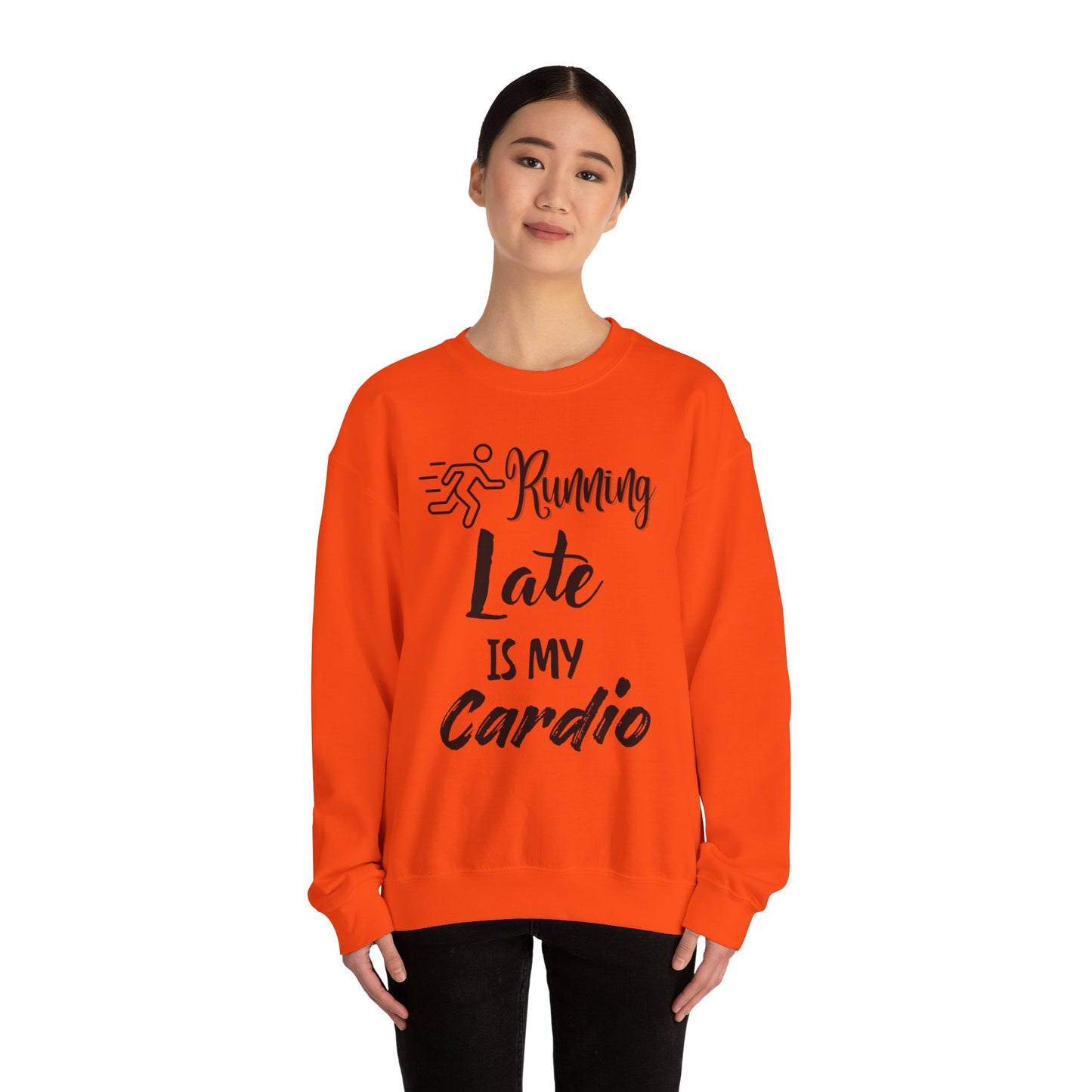 Running Late Is My Cardio Unisex Crewneck Sweatshirt - Cozy Activewear for Fitness Enthusiasts
