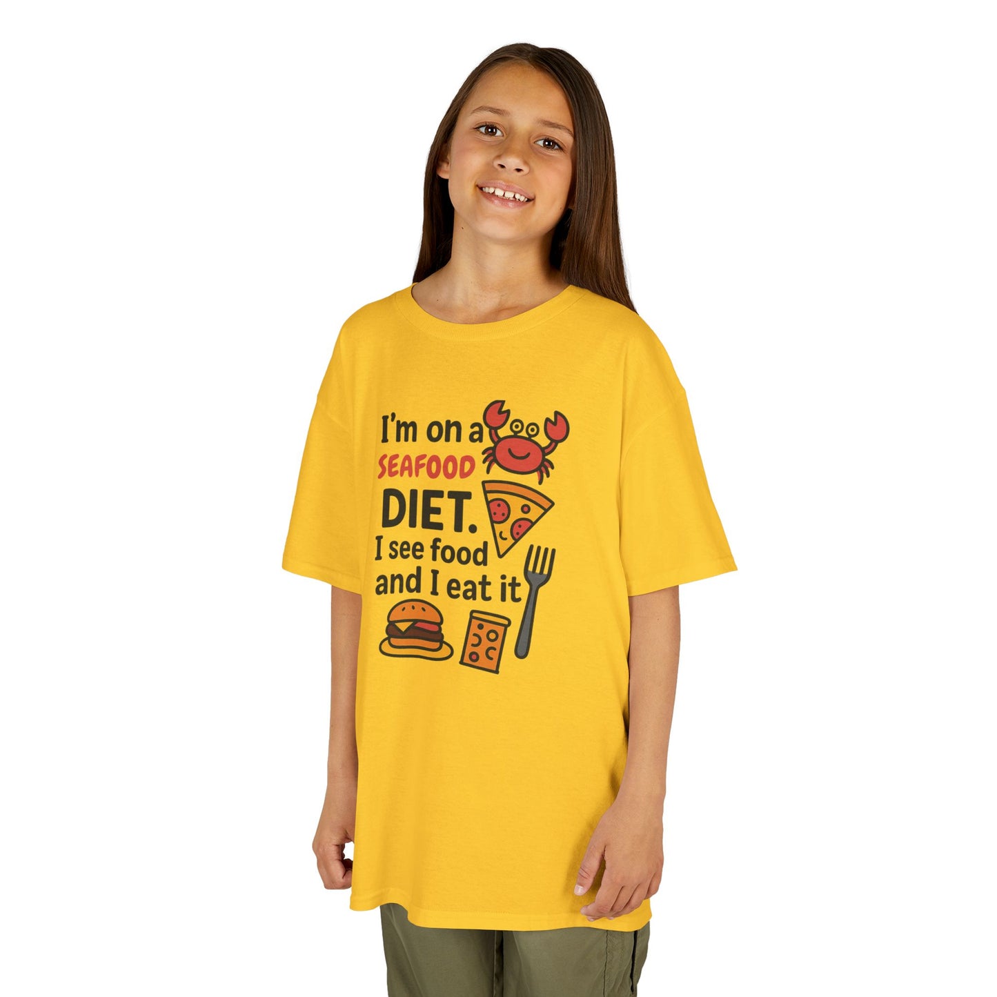 Kids Seafood Diet Tee - Fun Humor Shirt for Seafood Lovers, Birthday Gift, Cute Graphic T-Shirt, Children's Casual Wear, Party Outfit
