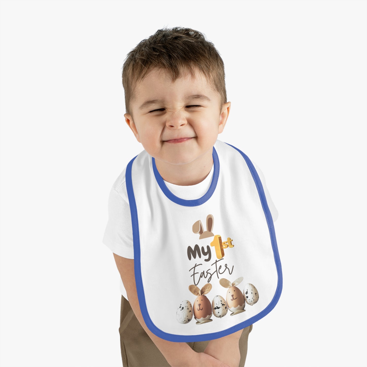 My 1st Easter Baby Bib - Cute Contrast Trim Jersey Bib for Newborns