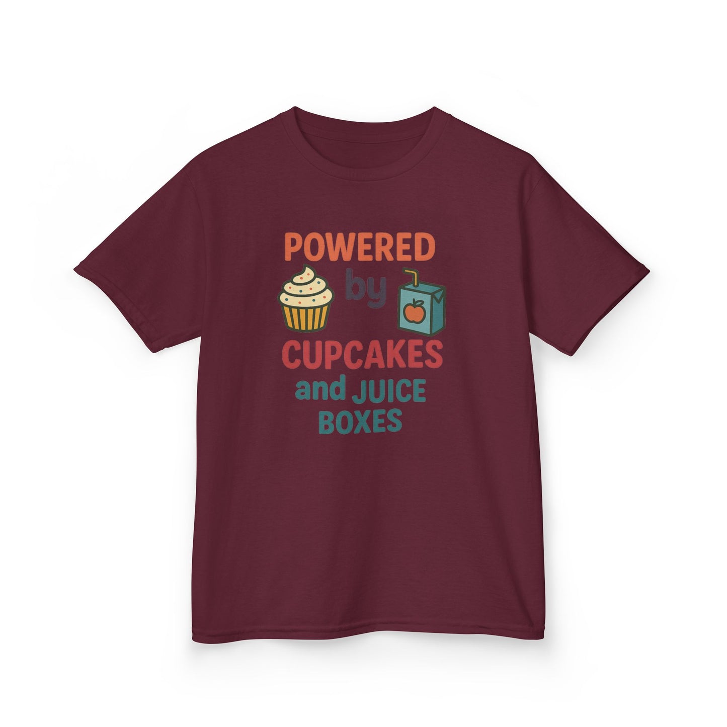 Powered by Cupcakes Kids Tee, Funny Kids T-Shirt, Cute Gift for Birthdays, Playdate Outfit, Cupcake Lover Apparel