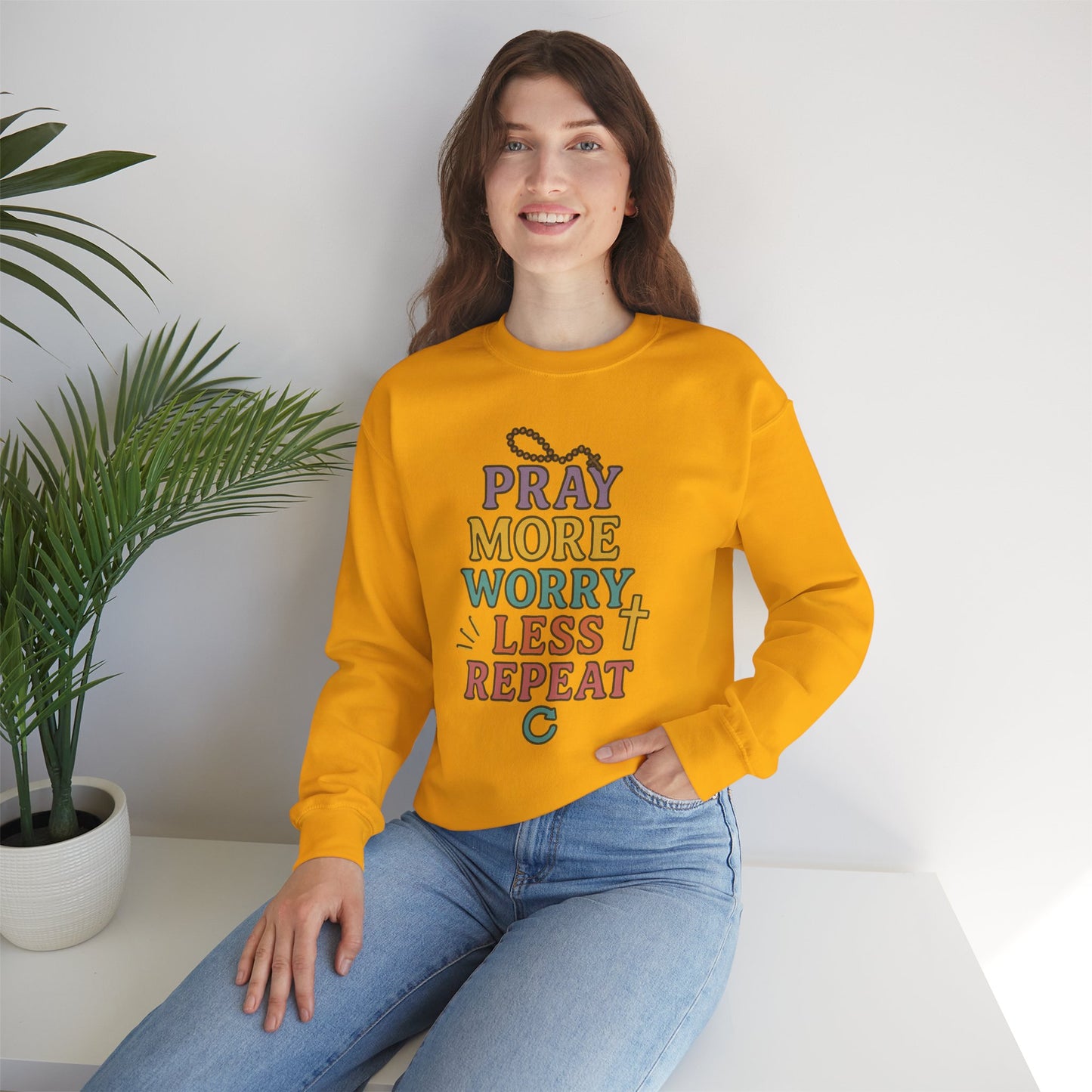 Faith-Inspired Crewneck Sweatshirt - Pray More Worry Less, Cozy Gift for Family, Religious Apparel, Inspirational Sweatshirt, Perfect [...]