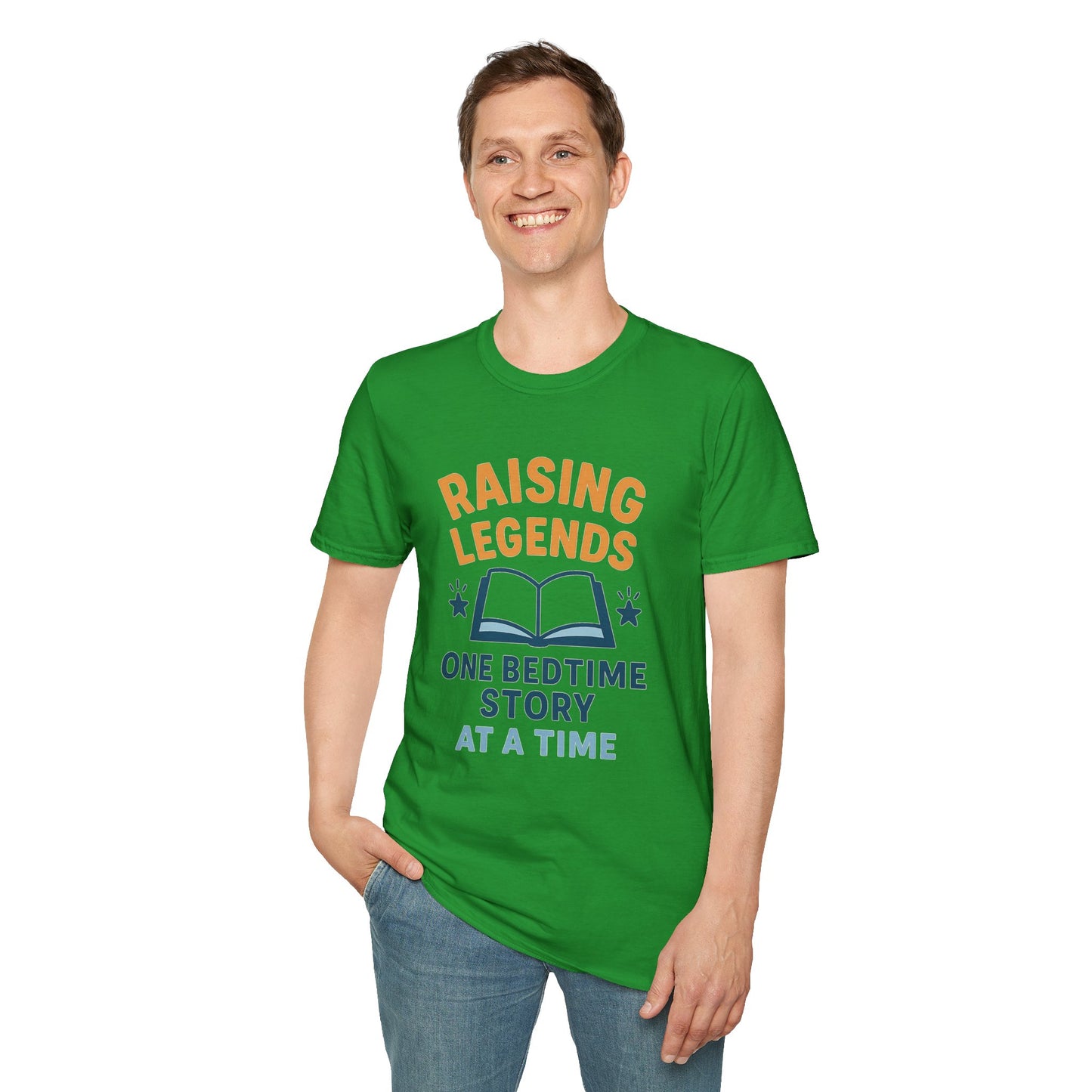Raising Legends Bedtime Story T-Shirt, Unisex Softstyle Tee for Parents, Gift for Baby Showers, Kids' Birthdays, Cozy Casual Wear