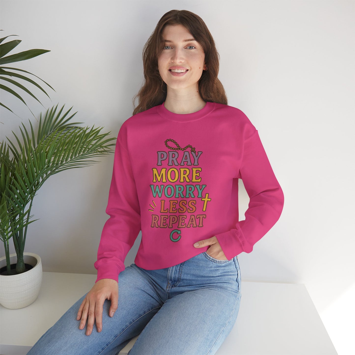 Faith-Inspired Crewneck Sweatshirt - Pray More Worry Less, Cozy Gift for Family, Religious Apparel, Inspirational Sweatshirt, Perfect [...]
