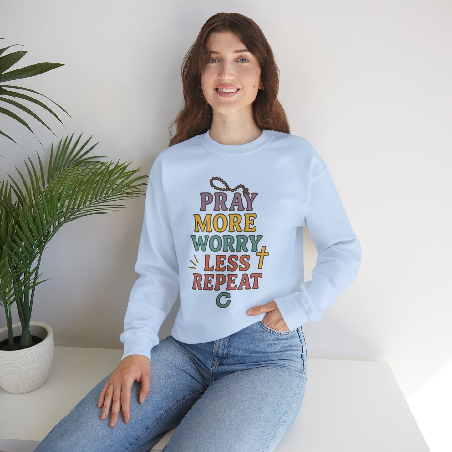 Faith-Inspired Crewneck Sweatshirt - Pray More Worry Less, Cozy Gift for Family, Religious Apparel, Inspirational Sweatshirt, Perfect [...]