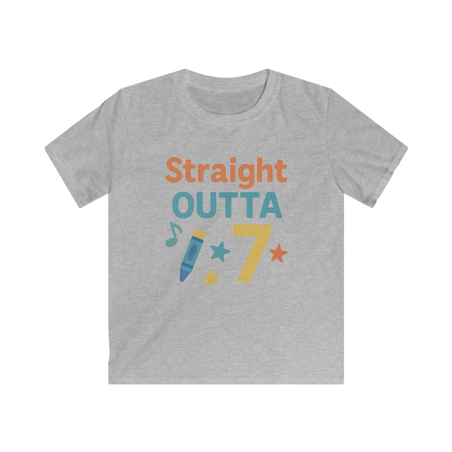 Kids' Graphic Tee: Straight Outta 7, Fun Kids Shirt, Gifts for Boys/Girls, Birthday Party Outfit, Playful Softstyle Tee