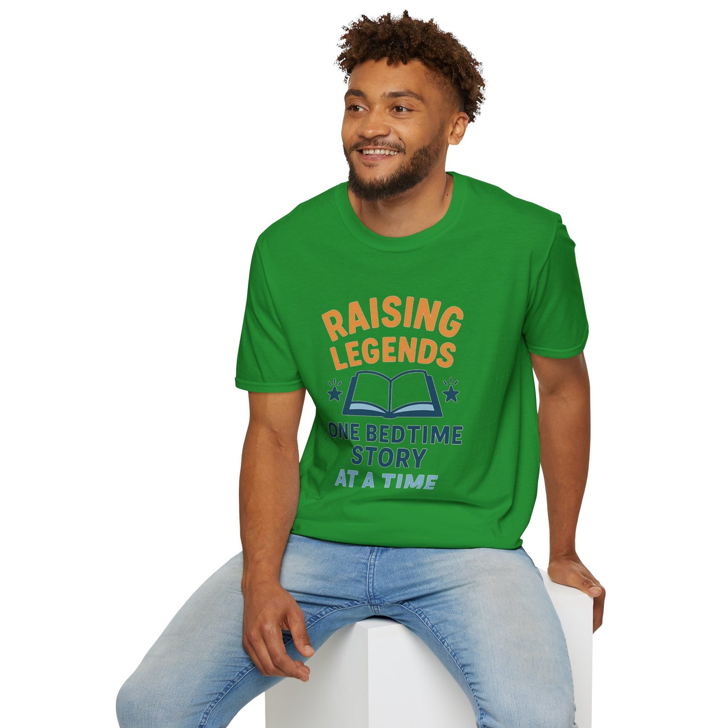 Raising Legends Bedtime Story T-Shirt, Unisex Softstyle Tee for Parents, Gift for Baby Showers, Kids' Birthdays, Cozy Casual Wear